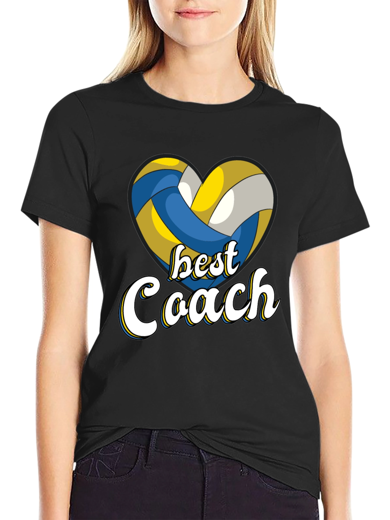 Black Best Coach Volleyball Heart T-Shirt view 2