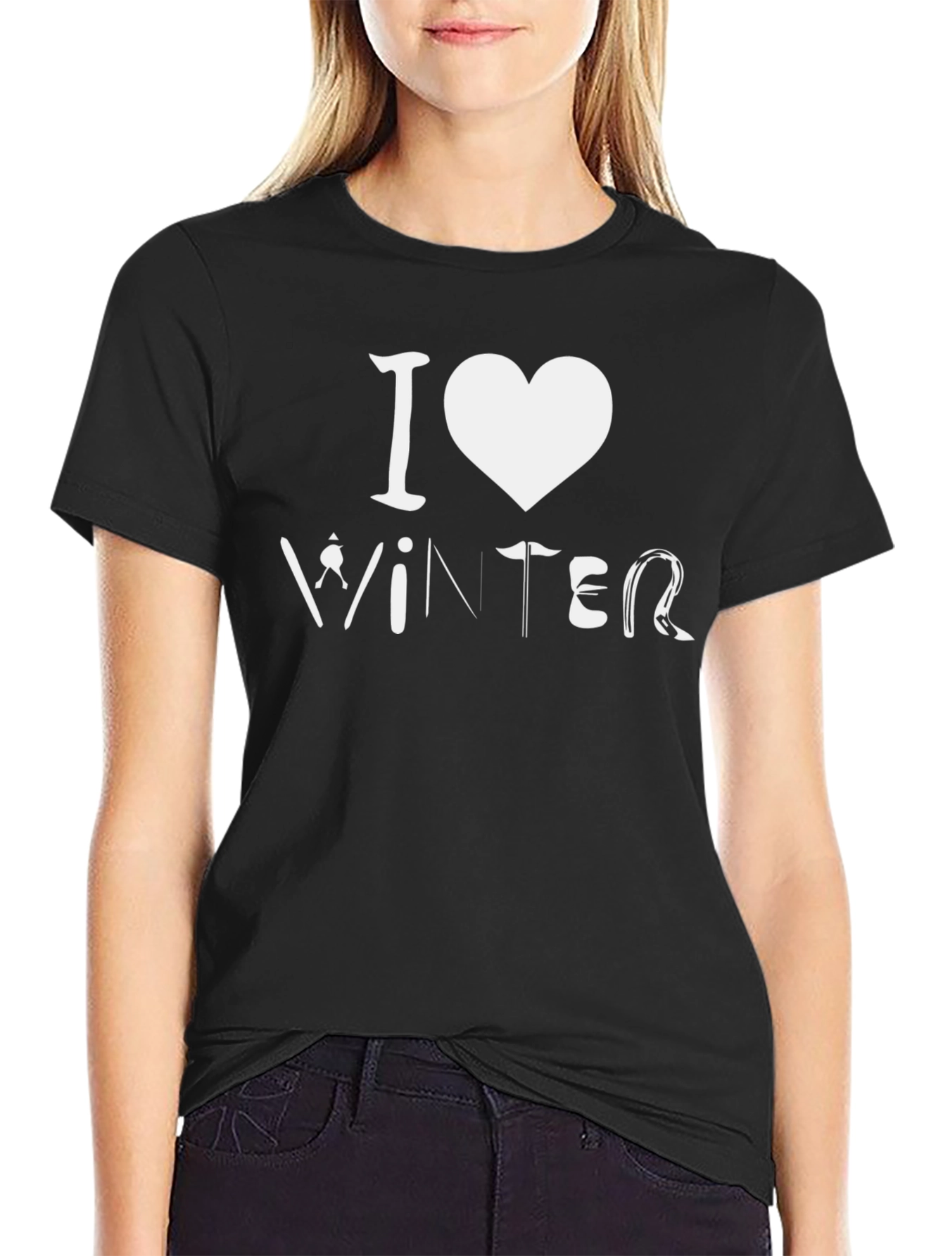 Black I Love Winter Black Graphic Tee Shirt view 2
