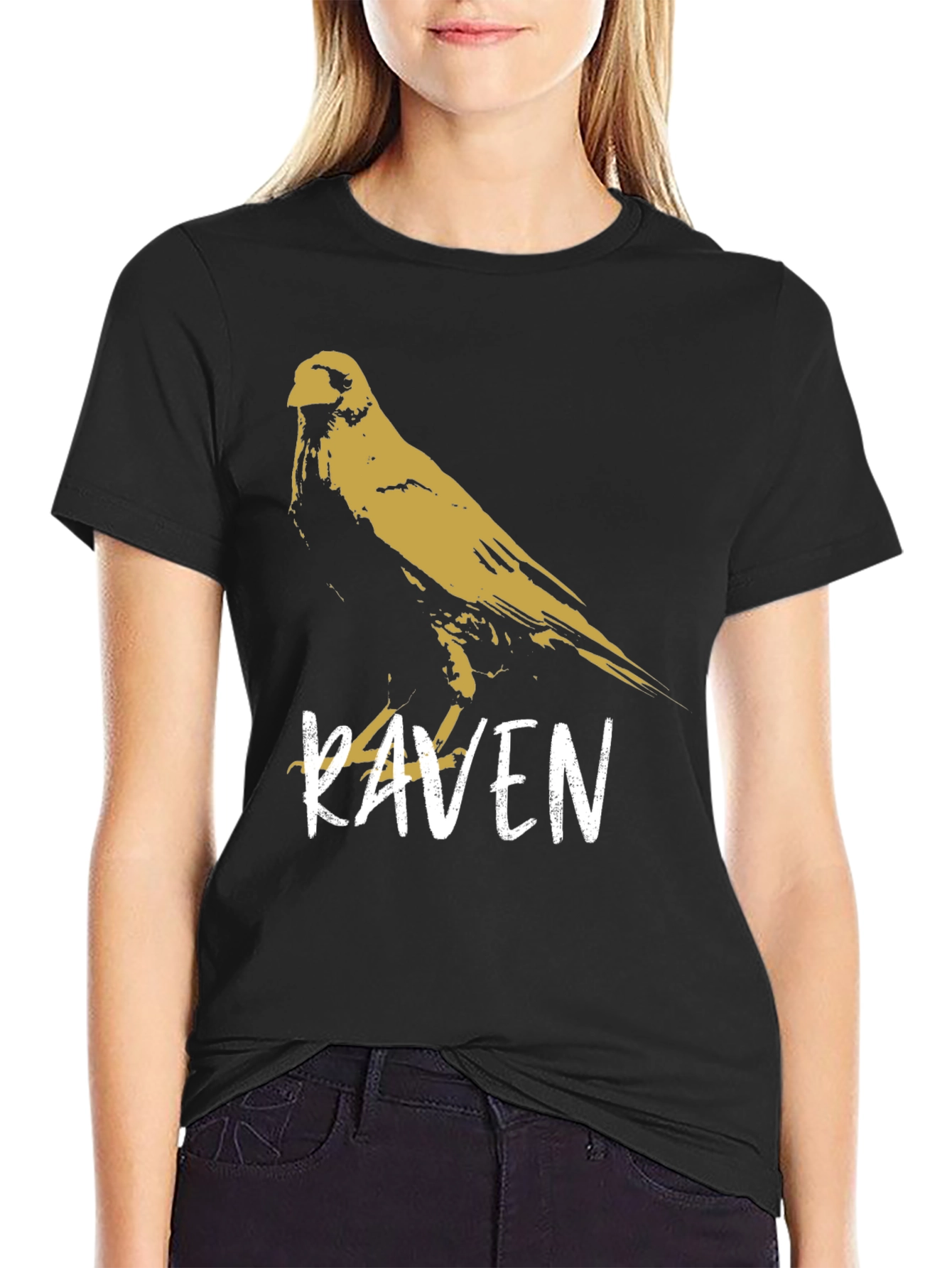 Black Raven Graphic T-Shirt - Stylish Bird Design view 2