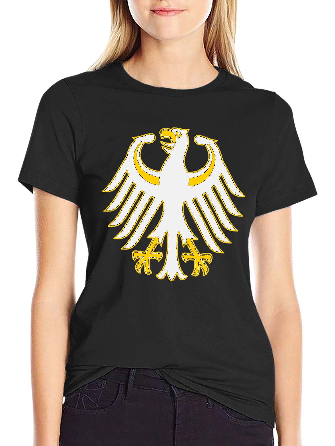 Black Black T-Shirt with Eagle Graphic Print view 2
