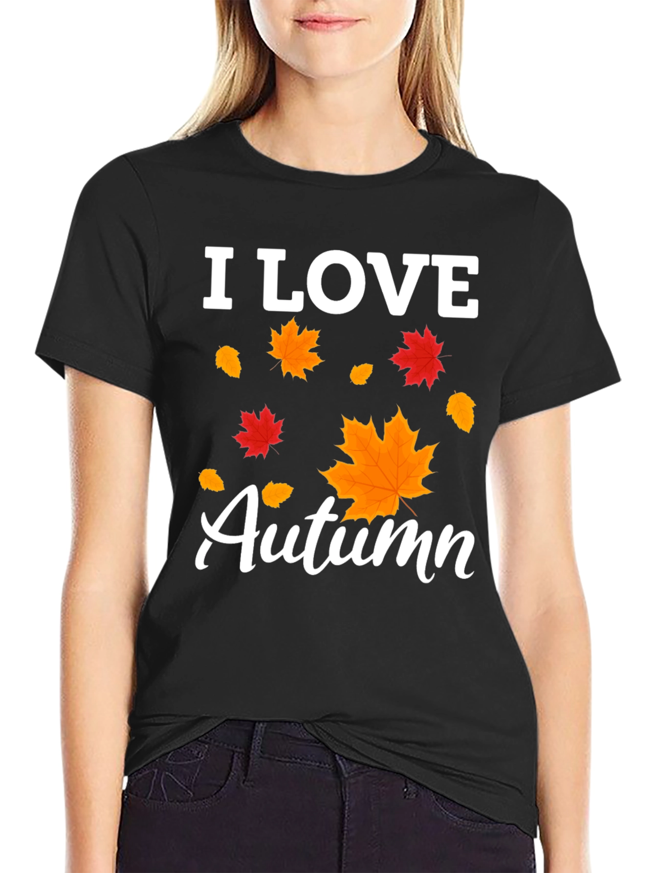 Black I Love Autumn Leaves Graphic T-Shirt view 2