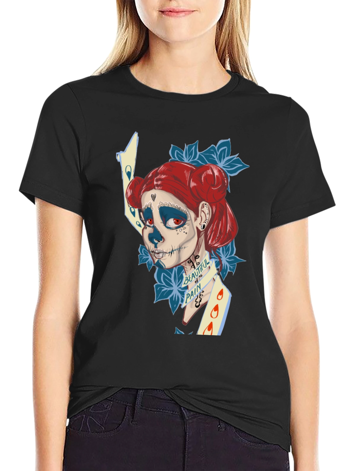 Black Sugar Skull Art T-Shirt view 2