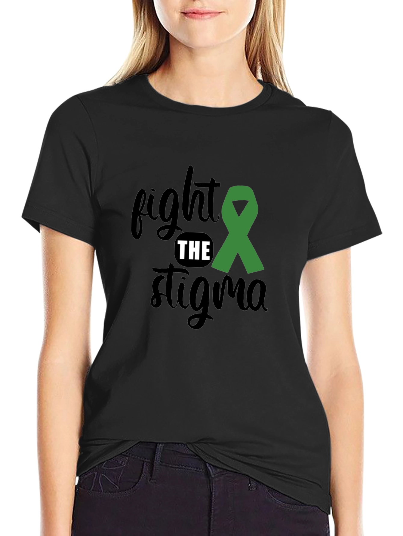 Black Fight the Stigma Awareness T-Shirt view 2