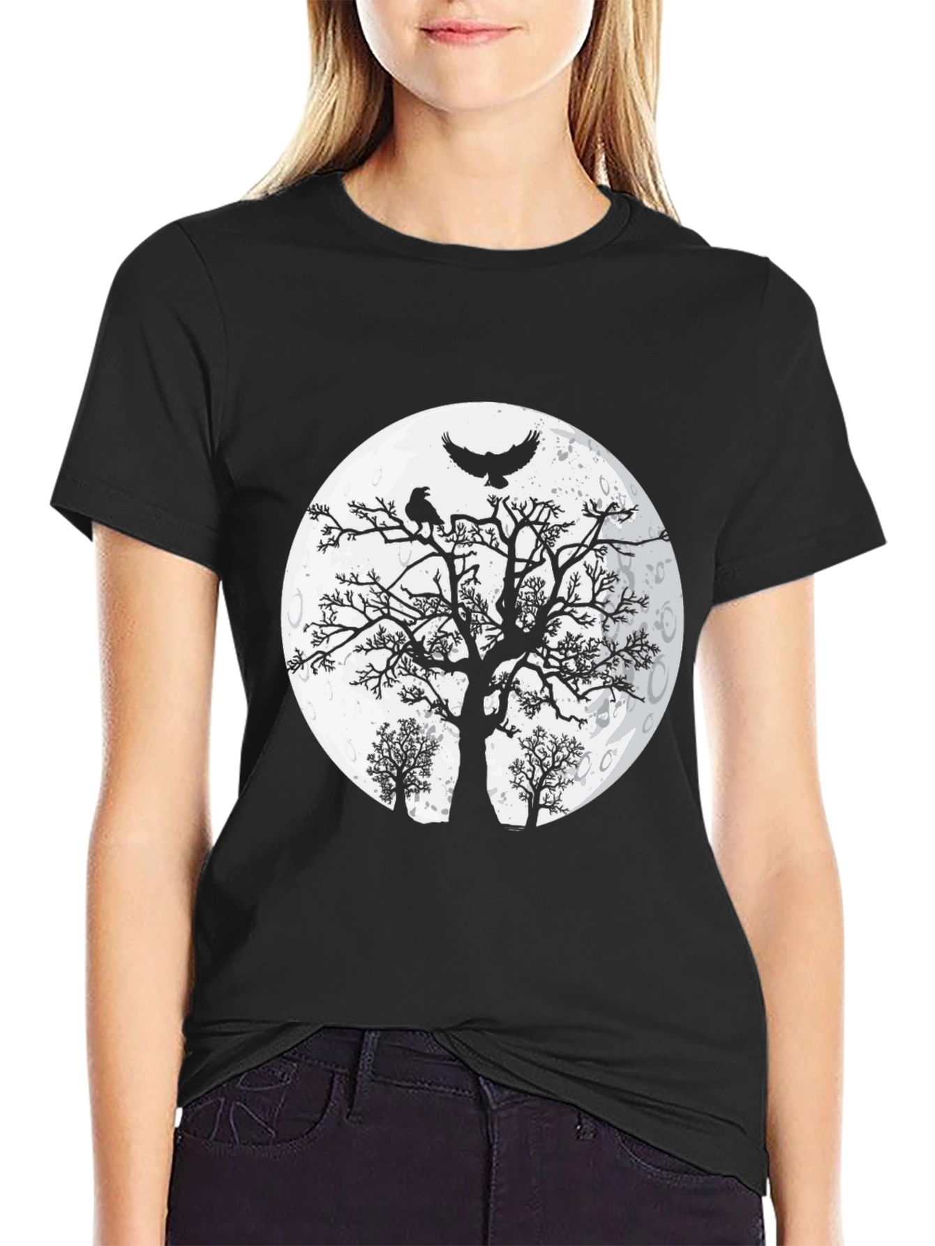 Black Raven Moon T-Shirt - Gothic Graphic Tee view 2