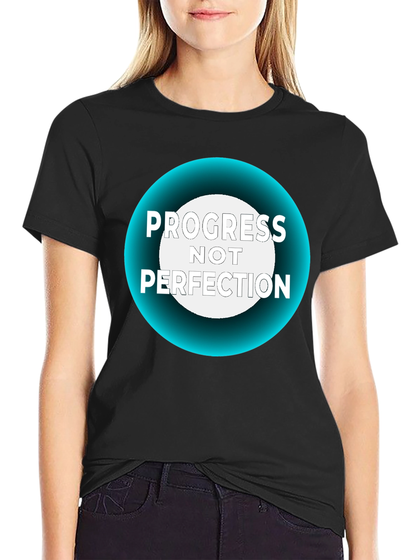 Black Progress Not Perfection Black T-Shirt view 2
