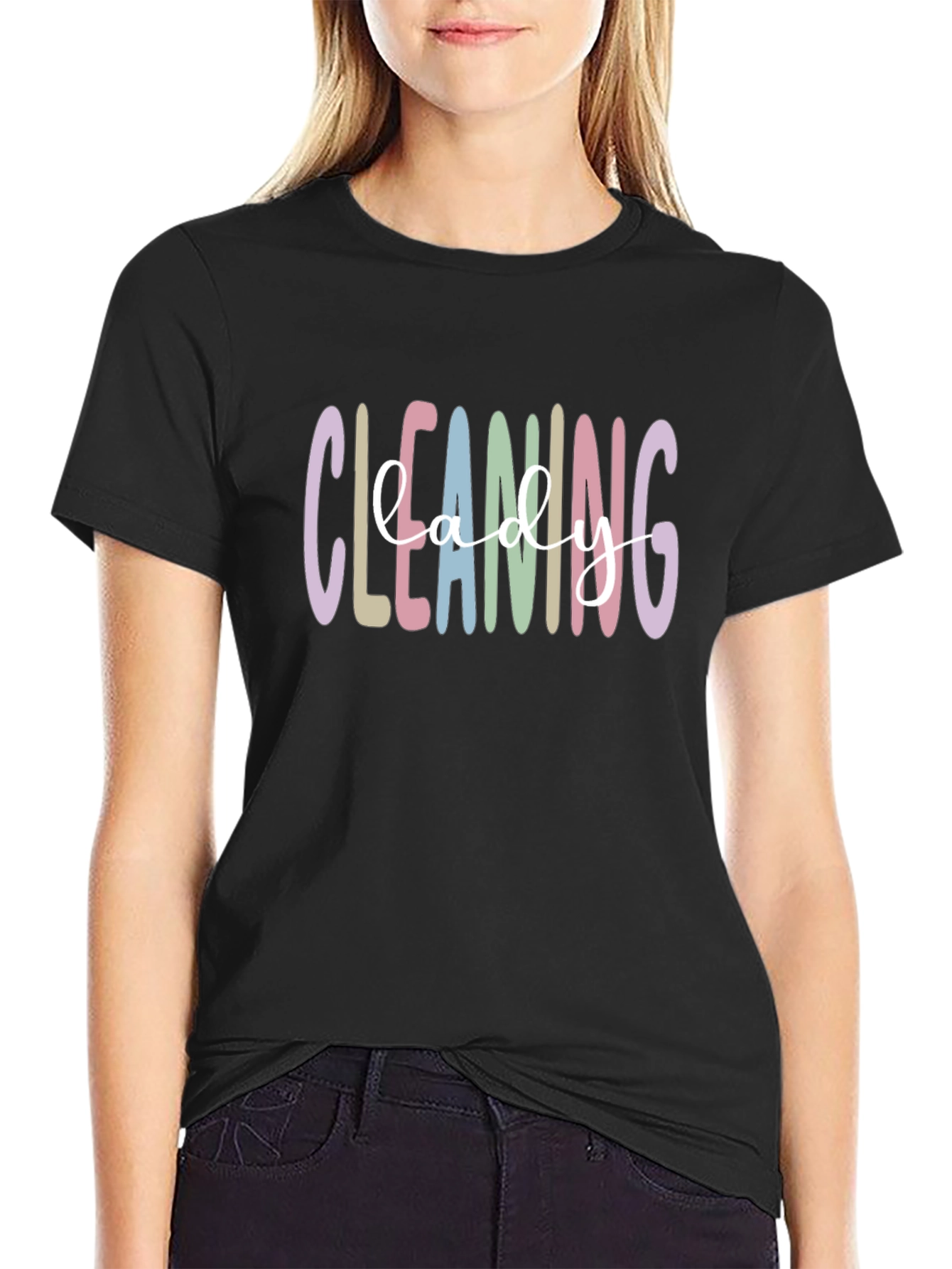 Black Cleaning Lady T-Shirt - Cute Pastel Design view 2