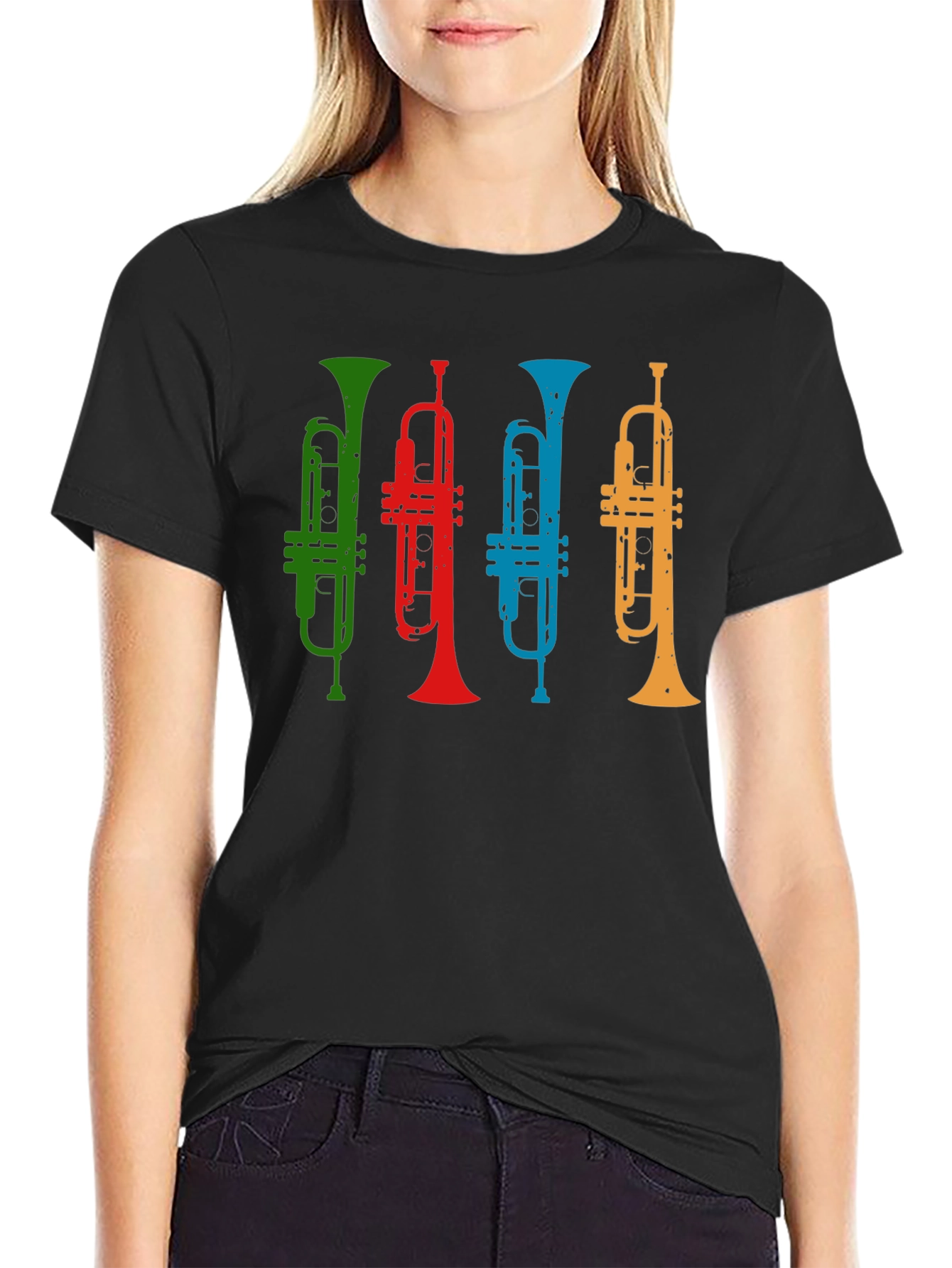 Black Colorful Trumpet T-Shirt - Music Lover Tee view 2