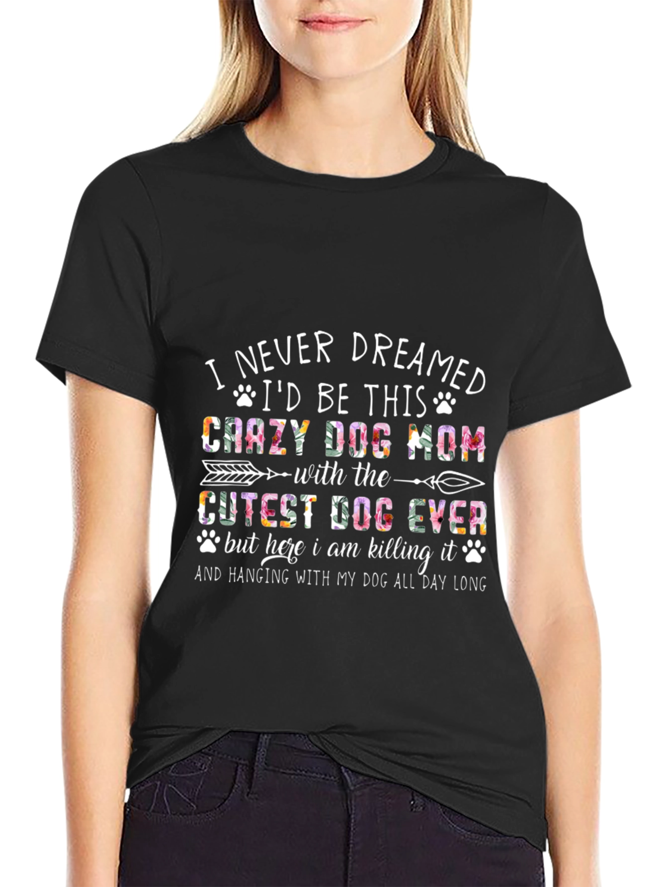 Black Crazy Dog Mom T-Shirt - Cute Pet Lover Apparel view 2