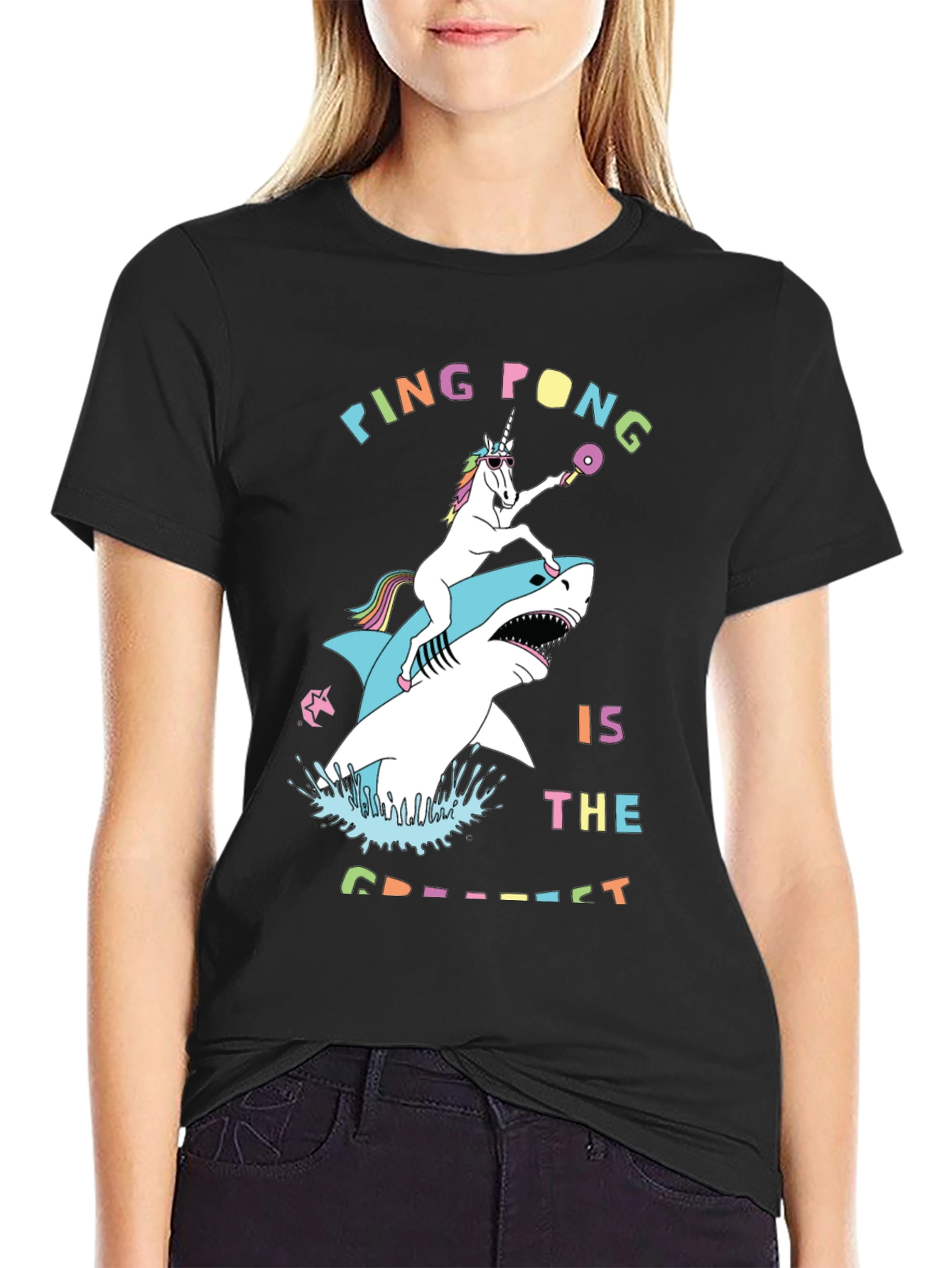Black Ping Pong Unicorn & Shark Tee view 2