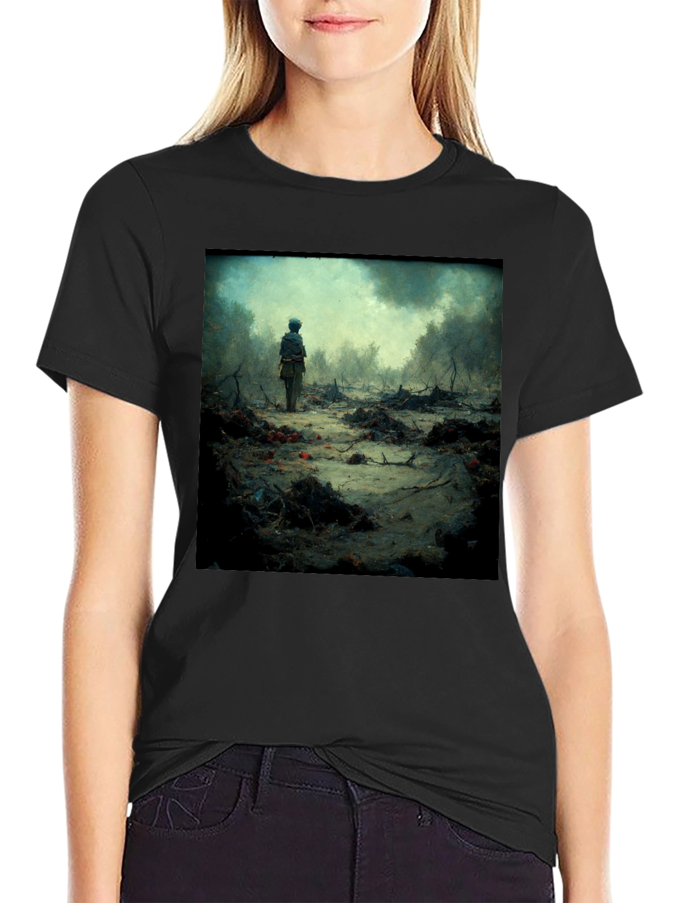 Black Artistic Scene Printed T-Shirt view 2