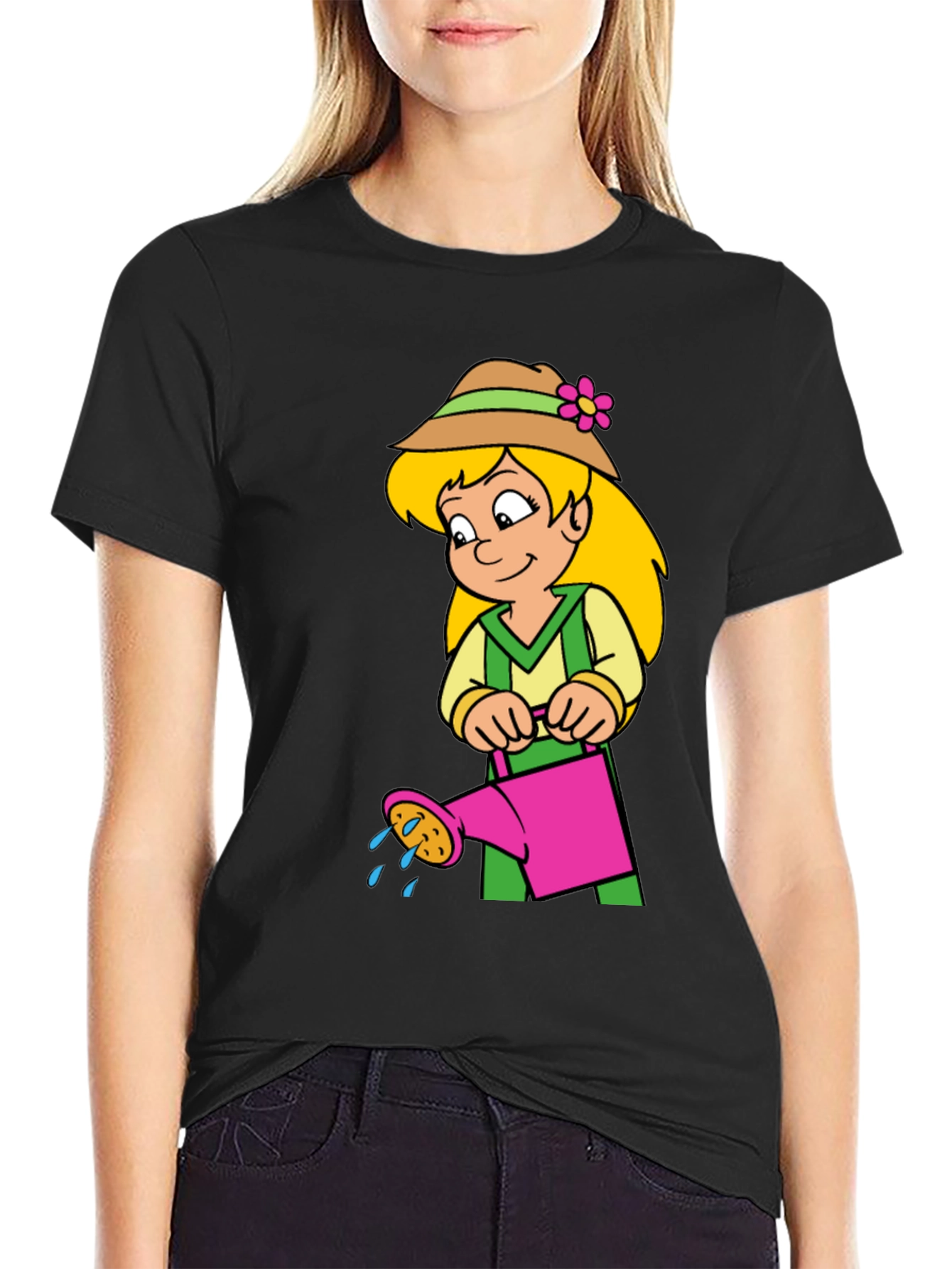Black Gardener Girl Cartoon T-Shirt view 2