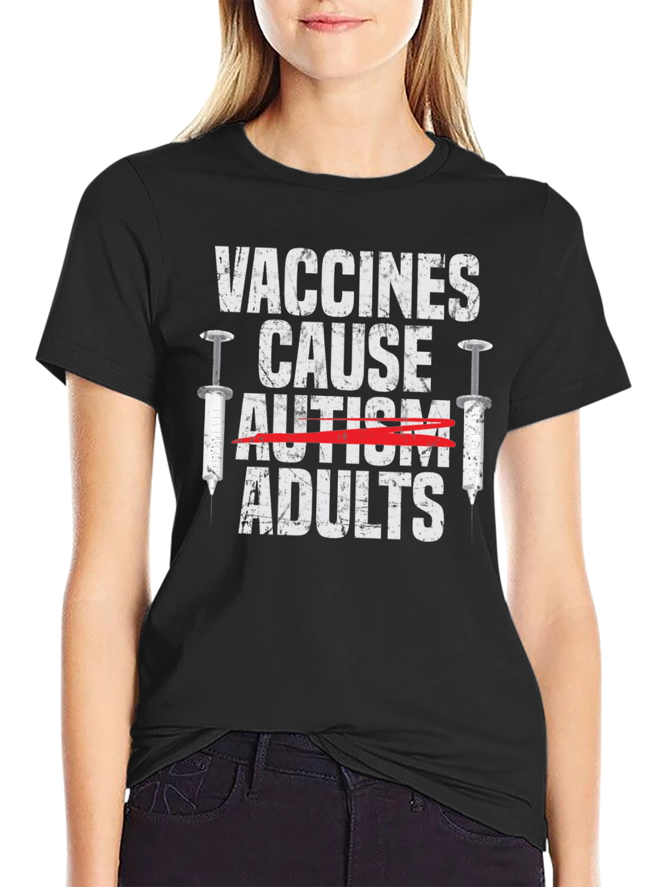 Black Vaccines Cause Adults Graphic T-Shirt view 2