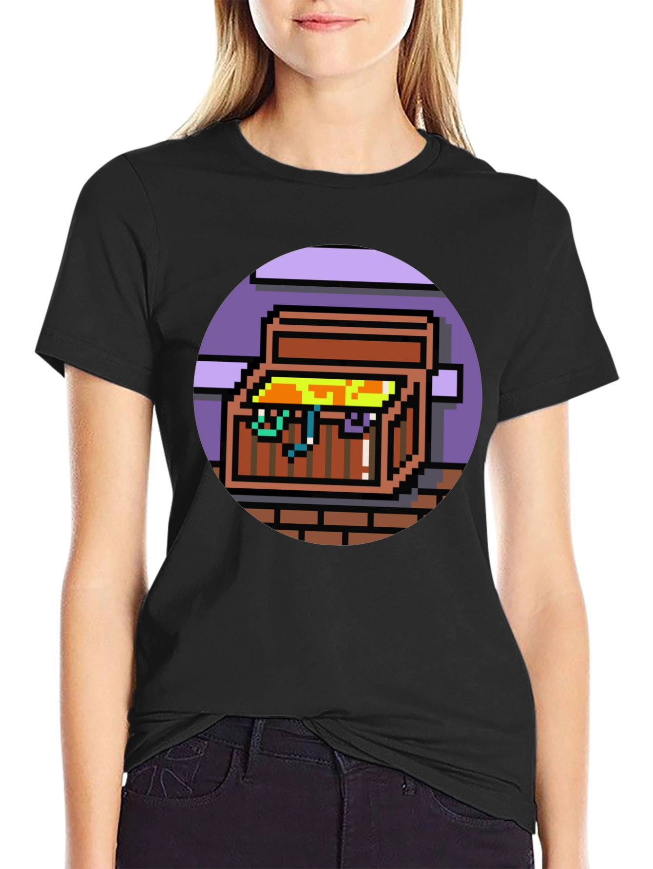 Black Pixelated Treasure Chest Graphic Tee view 2