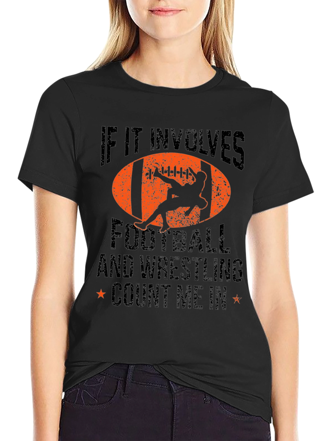 Black Football & Wrestling Graphic Tee view 2