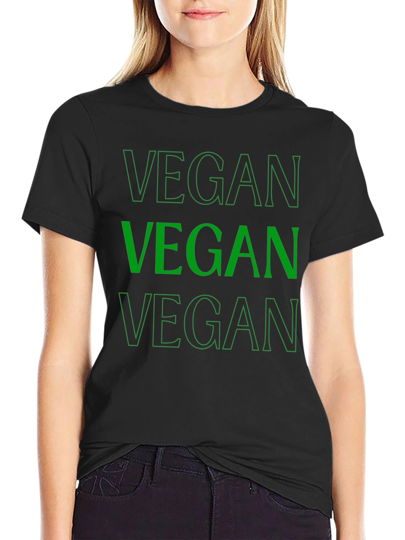 Black Vegan T-Shirt - Bold Green Lettering view 2
