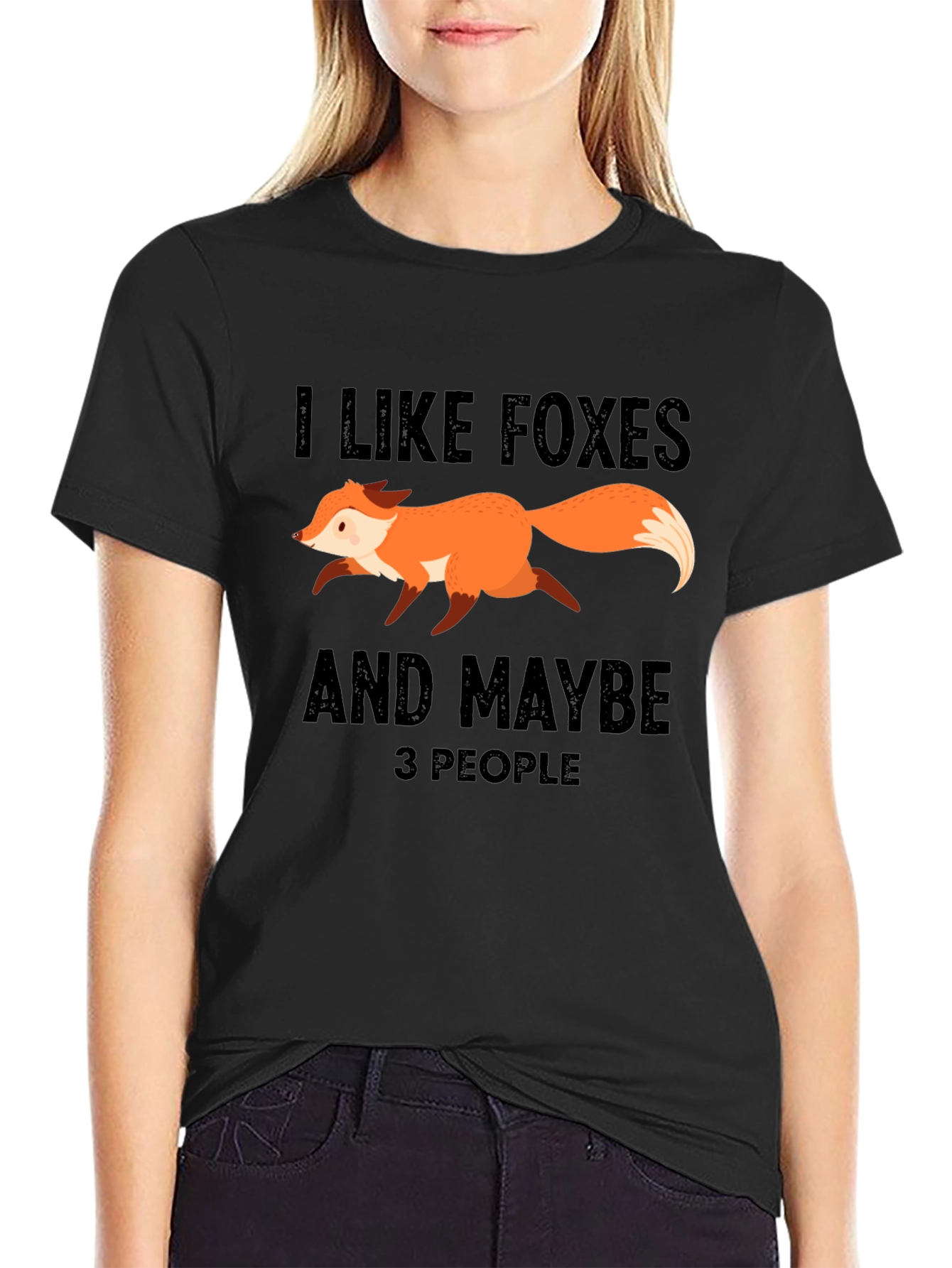 Black Funny Fox Lover Graphic T-Shirt - I Like Foxes and Maybe 3 People view 2