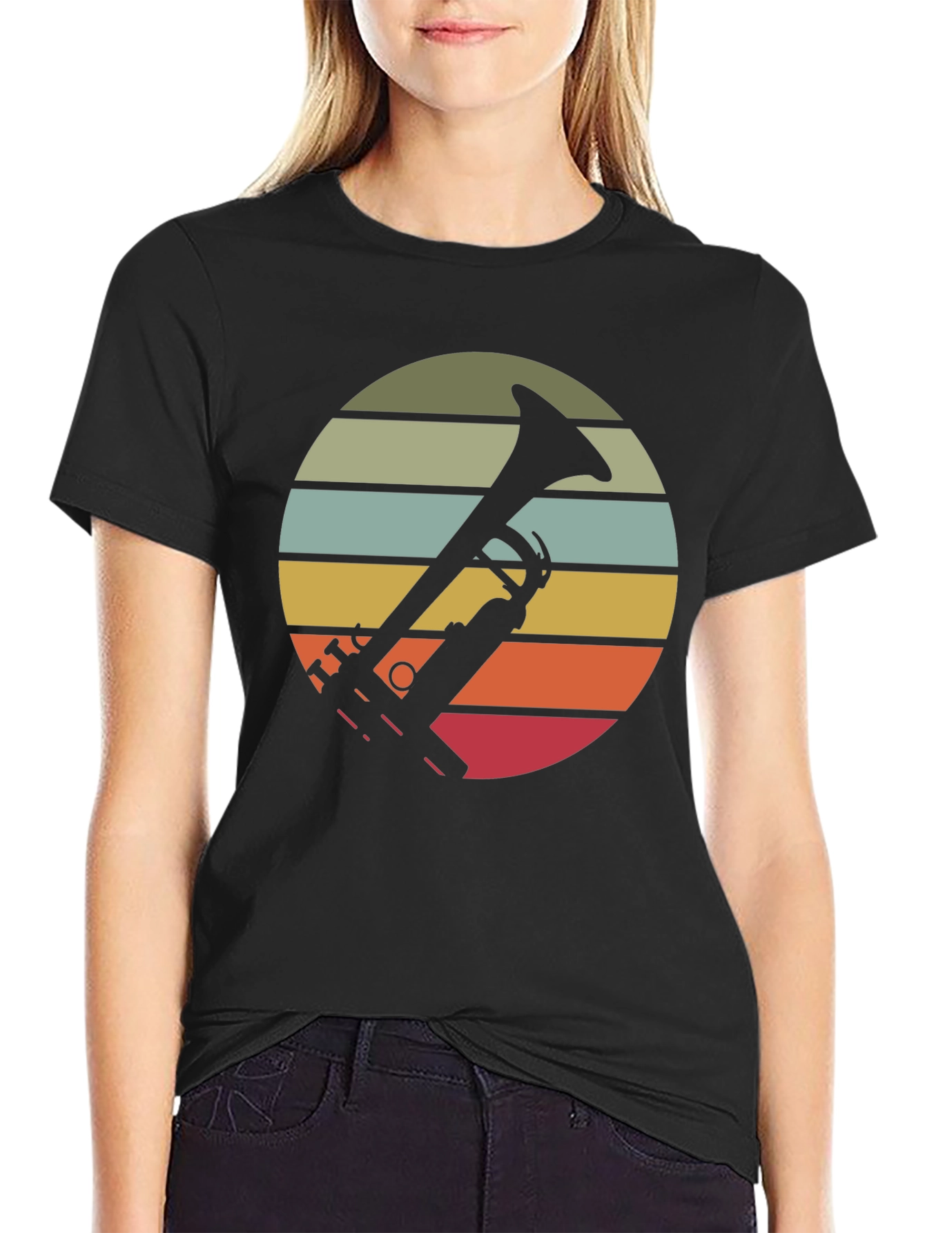 Black Vintage Trumpet Sunset Graphic Tee view 2