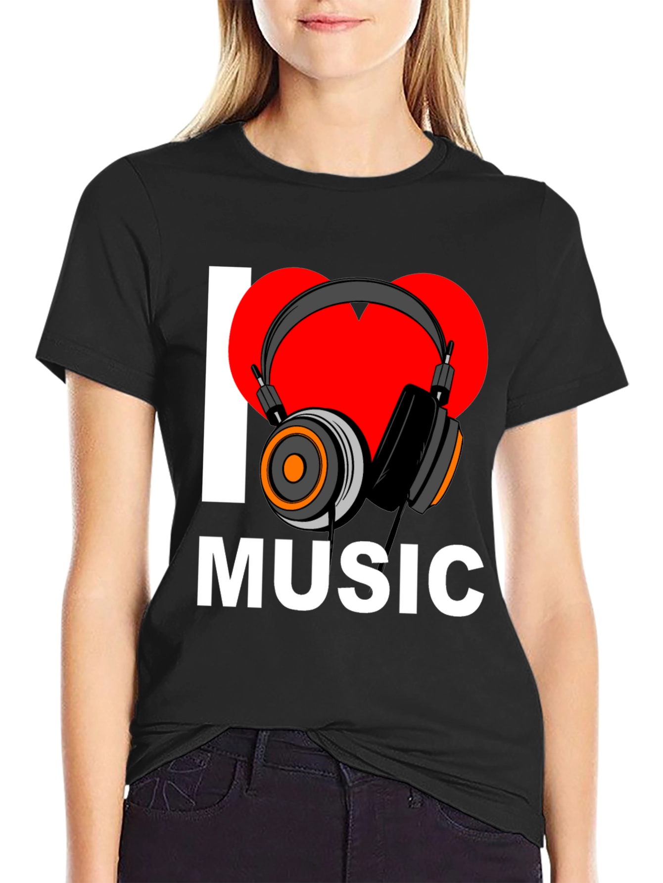 Black I Heart Music Graphic T-Shirt - Black view 2