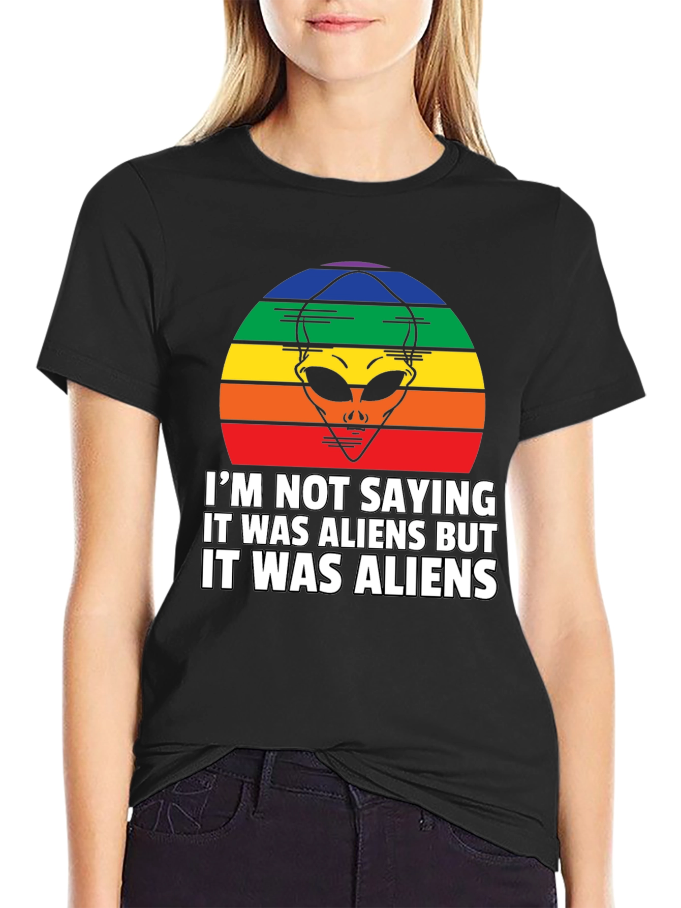 Black Retro Alien Graphic T-Shirt: I'm Not Saying... But Aliens! view 2