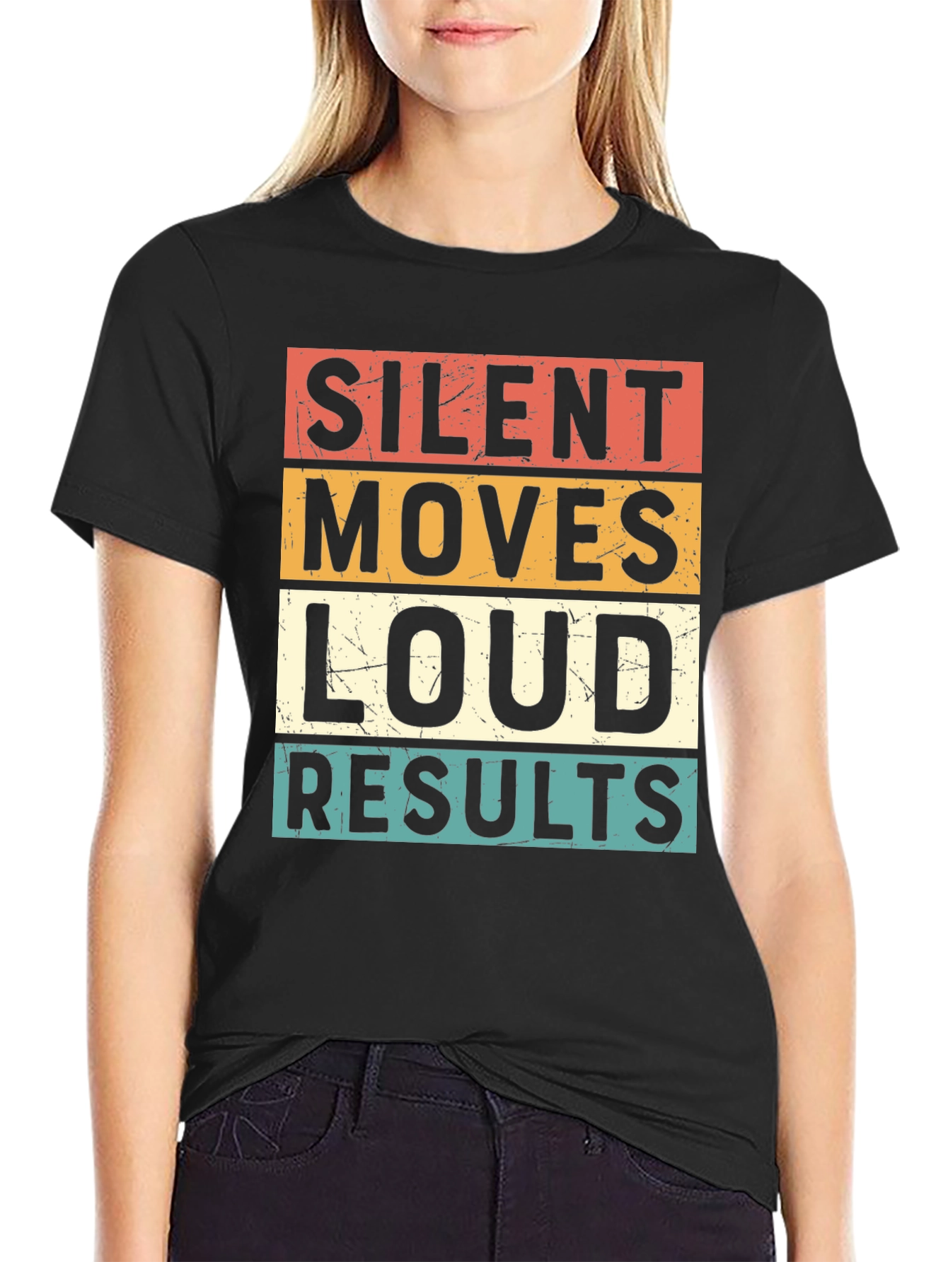 Black Silent Moves Loud Results Graphic Tee view 2