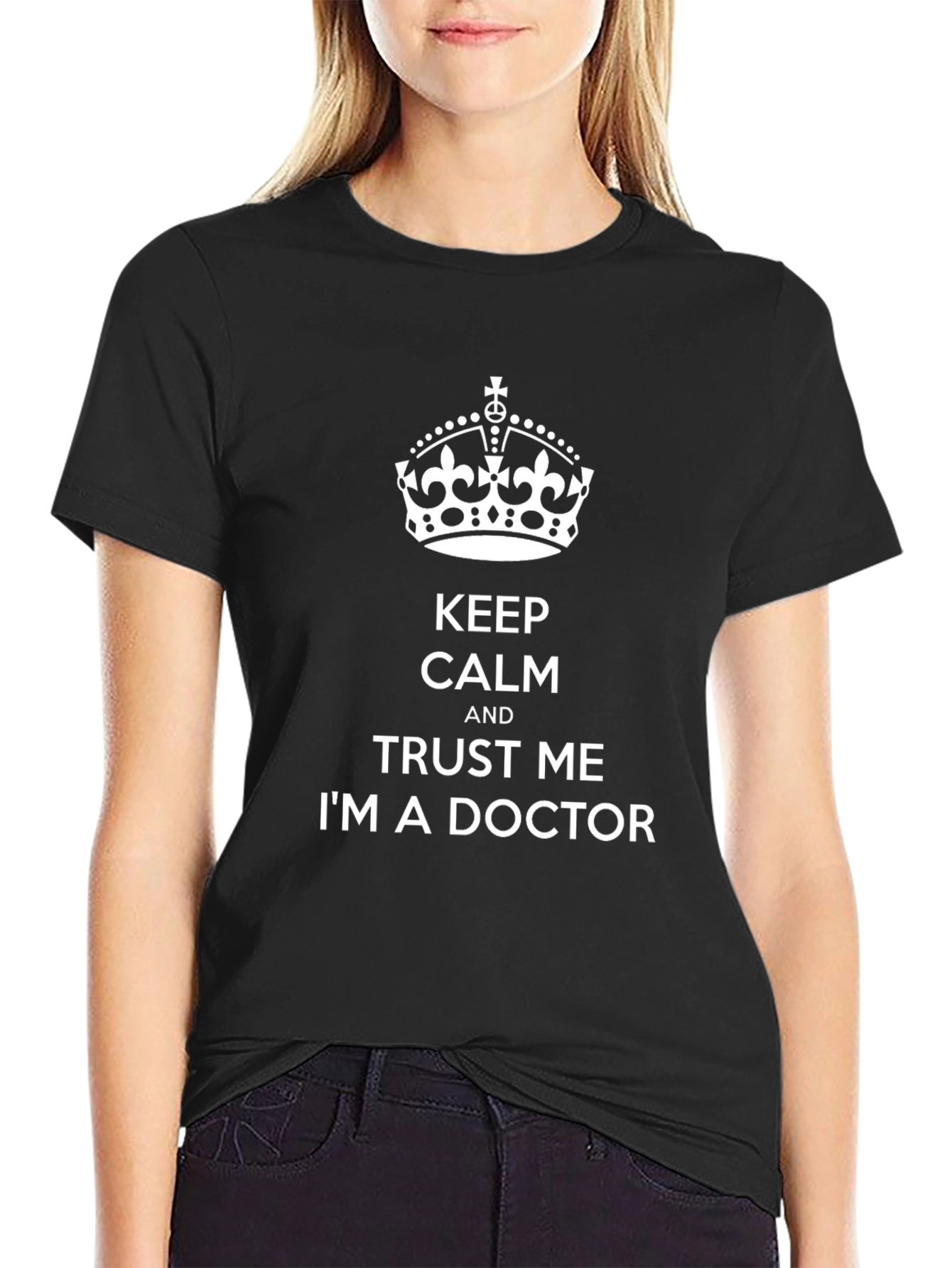 Black Keep Calm I'm A Doctor Graphic Tee - Black Cotton T-Shirt view 2