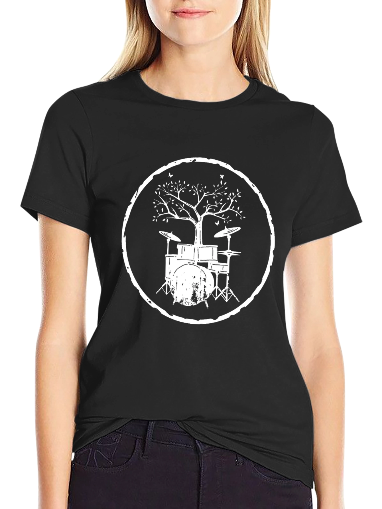 Black Drum Kit Tree T-Shirt - Music Lover Tee view 2