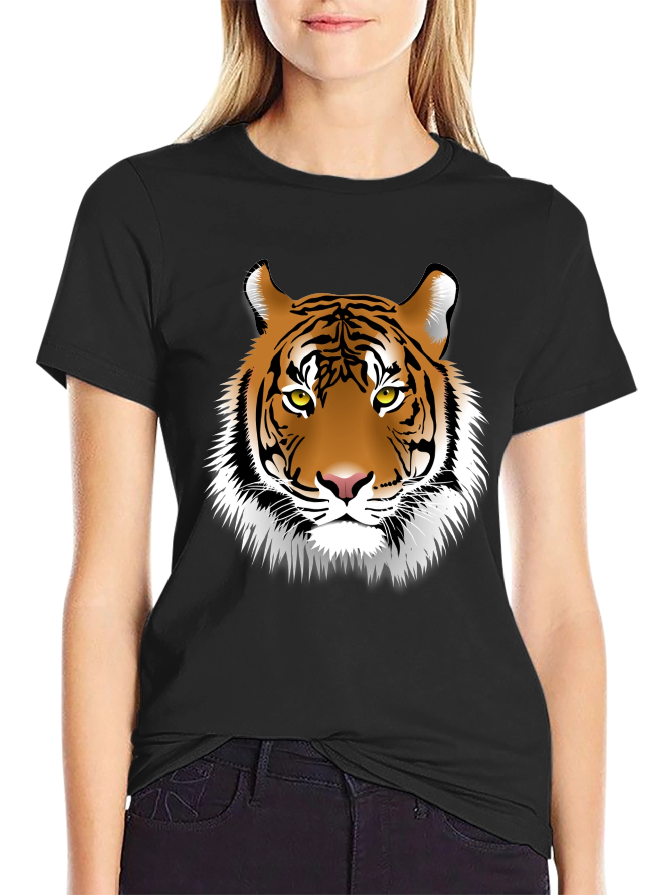 Black Tiger Graphic Tee - Black Cotton Blend T-Shirt view 2
