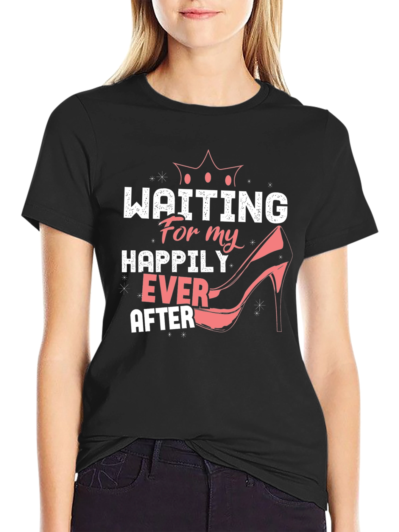Black Waiting For My Happily Ever After T-Shirt view 2