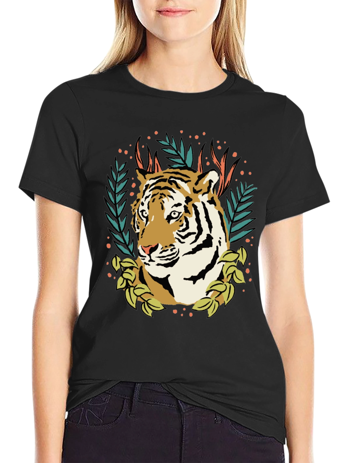 Black Tiger Graphic Tee - Black Crew Neck T-Shirt view 2