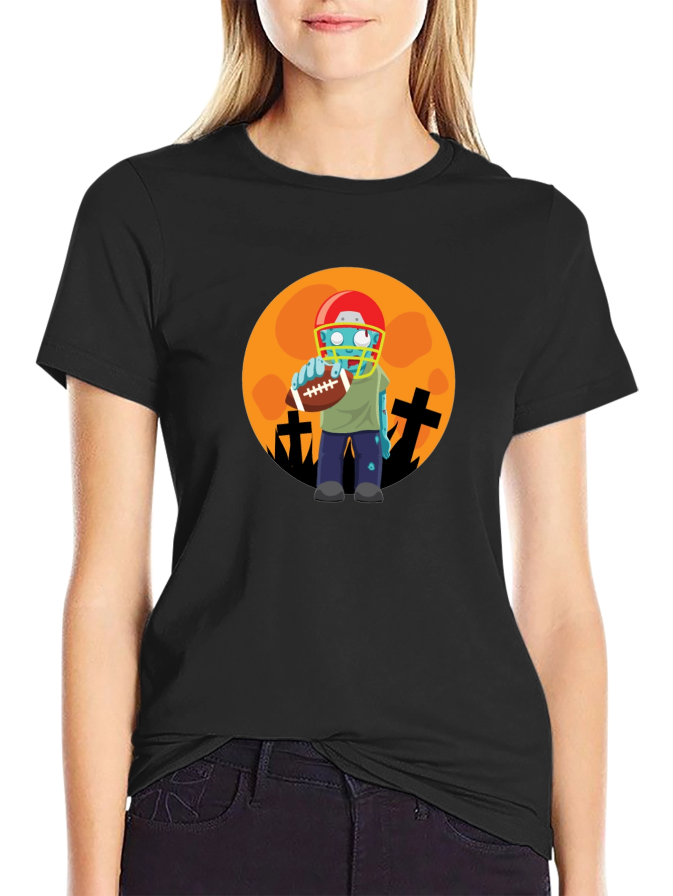 Black Zombie Football Player Halloween T-Shirt view 2