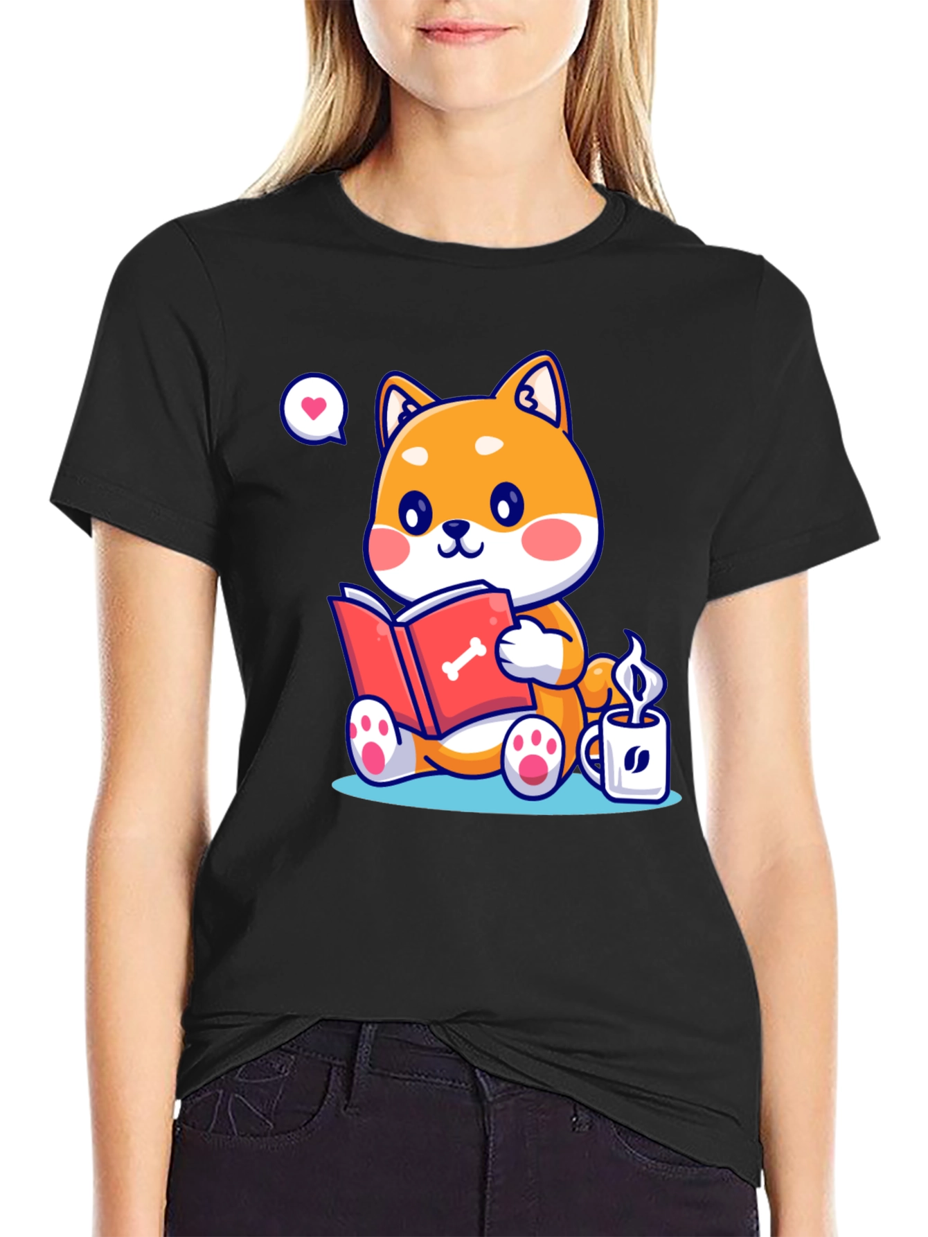 Black Dog Lover T-Shirt - Shiba Inu Reading view 2