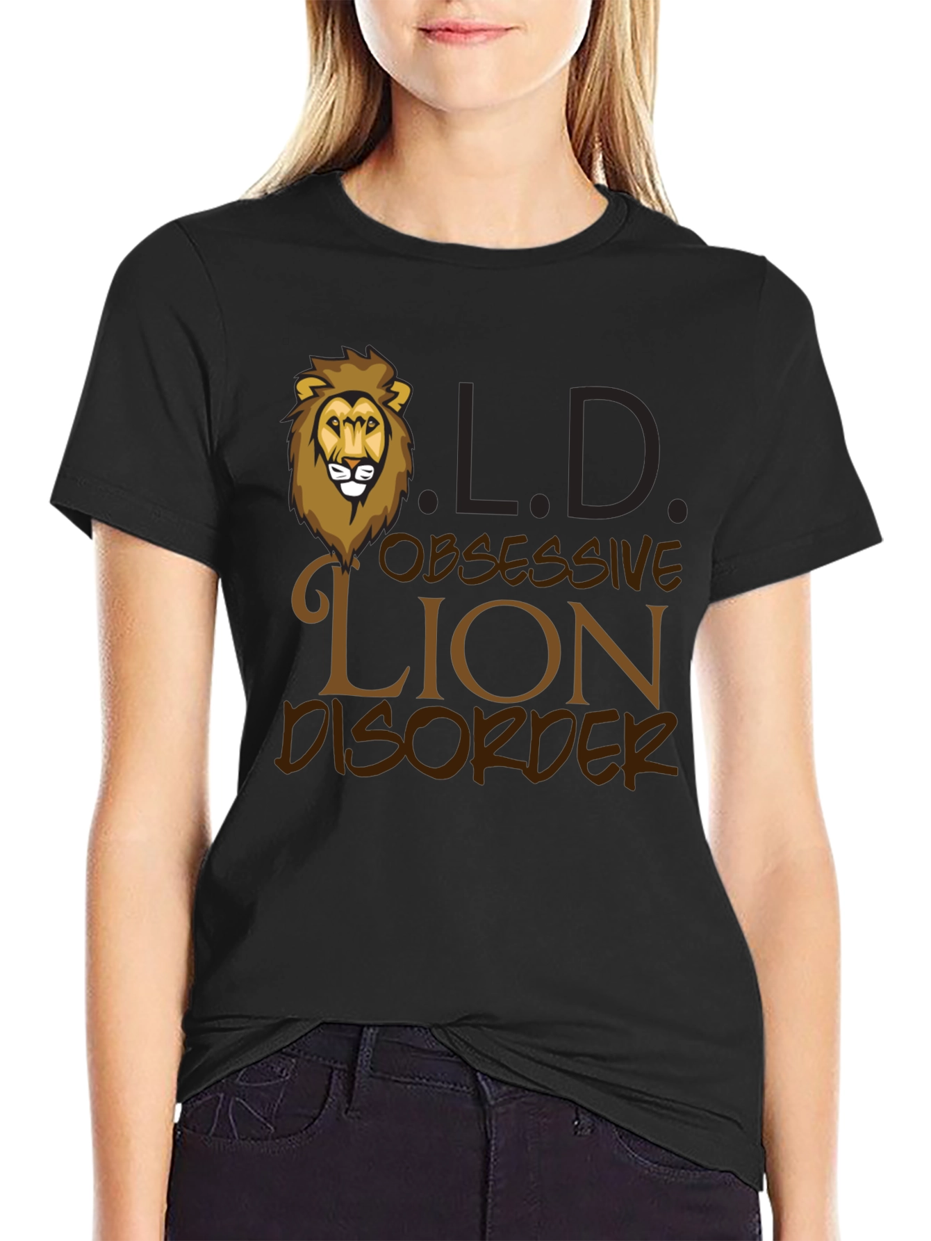 Black Obsessive Lion Disorder Graphic T-Shirt view 2