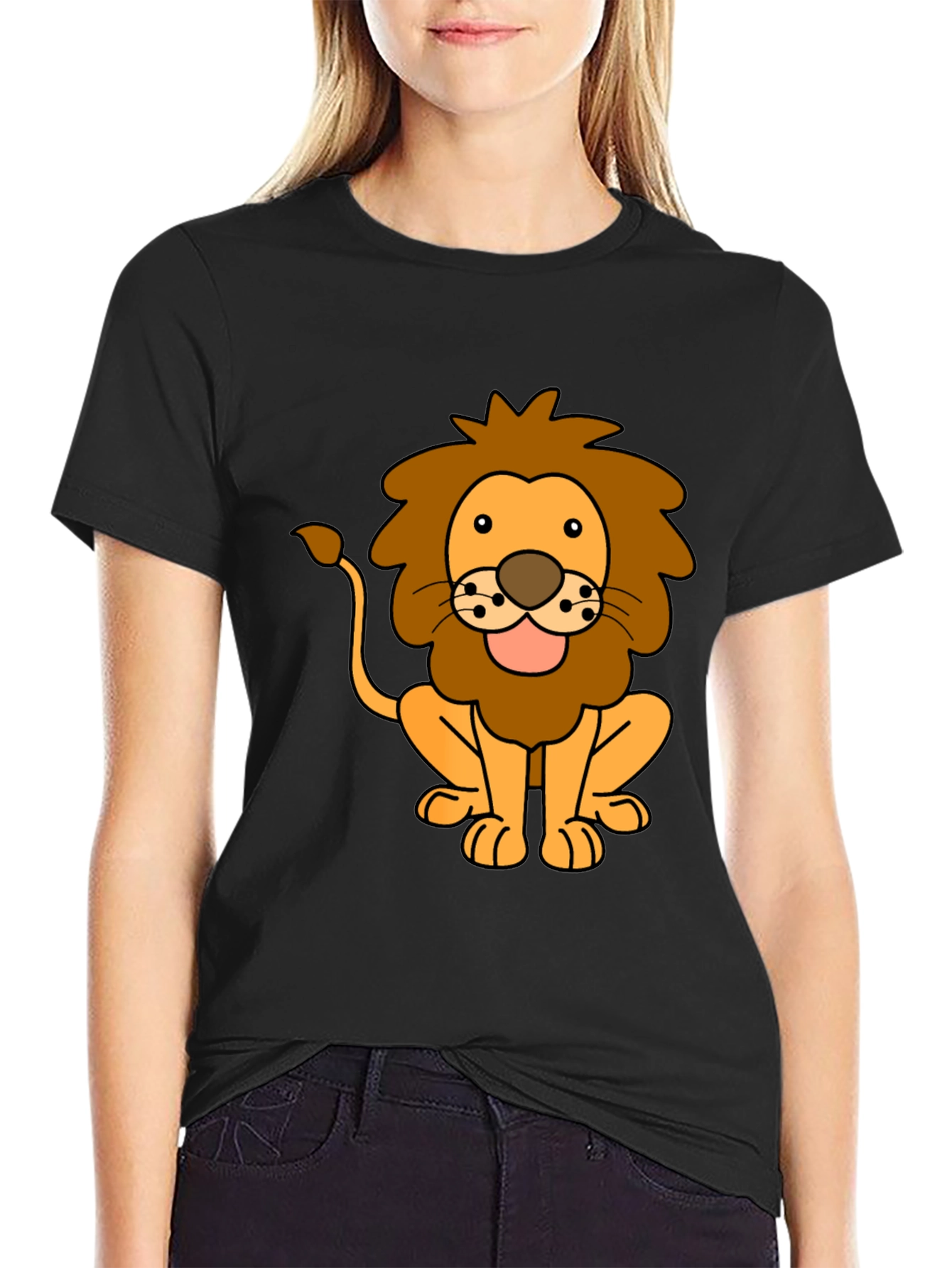 Black Lion Cartoon Black T-Shirt view 2
