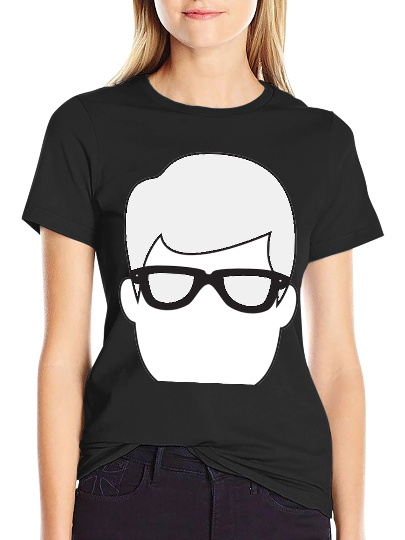 Black Retro Geek Tee: Iconic Face Graphic T-Shirt view 2