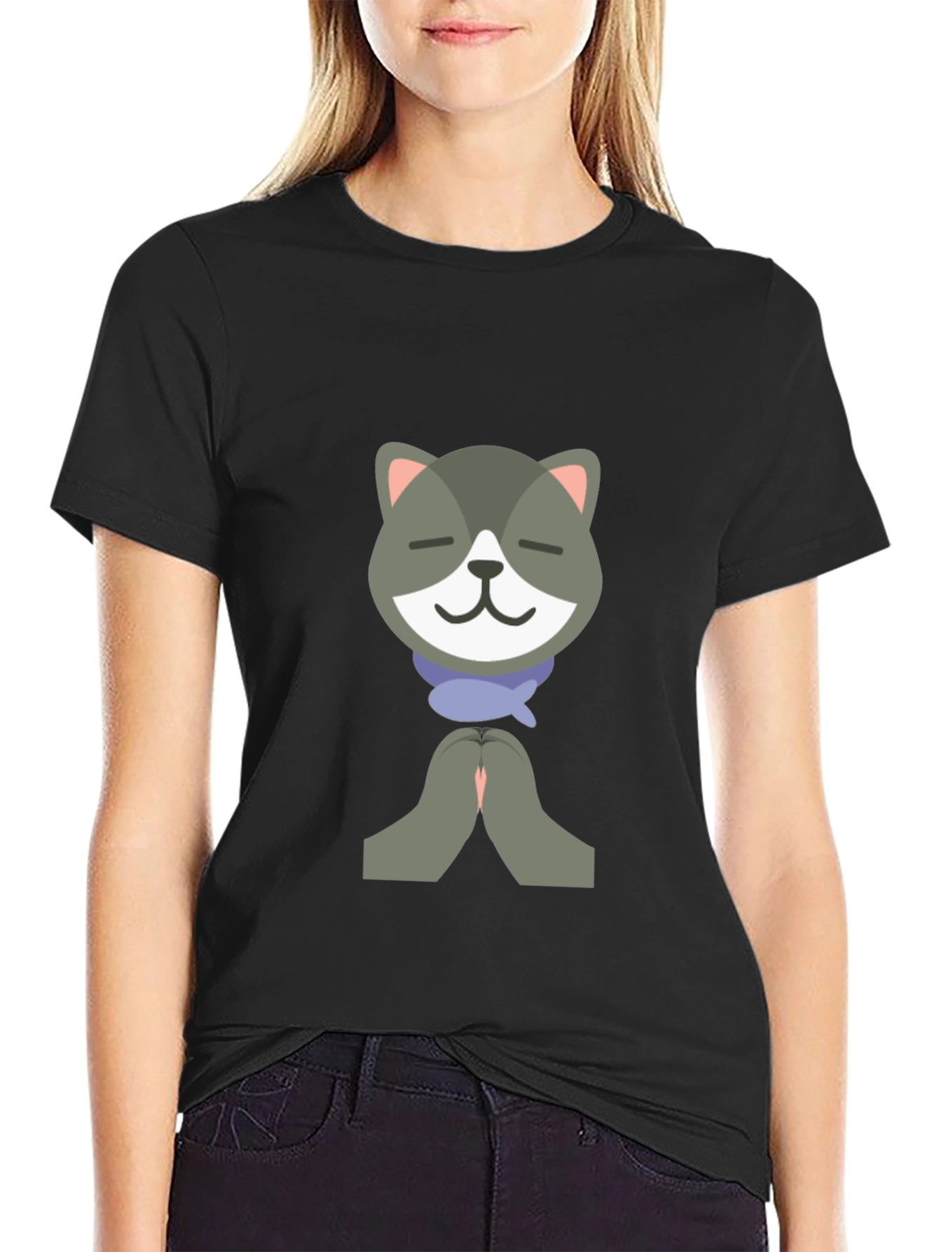 Black Namaste Cat Graphic T-Shirt view 2