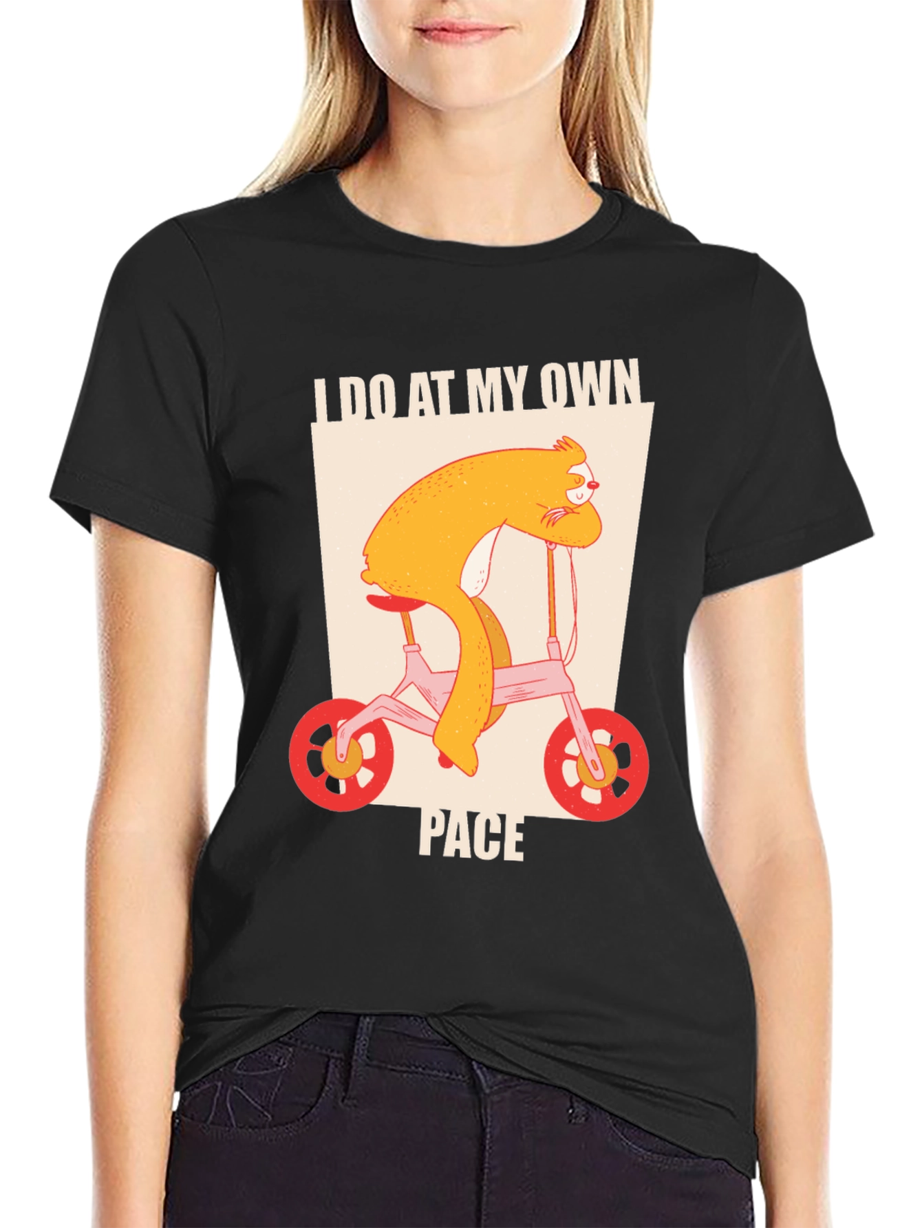 Black Sloth Biking T-Shirt - I Do At My Own Pace Tee view 2