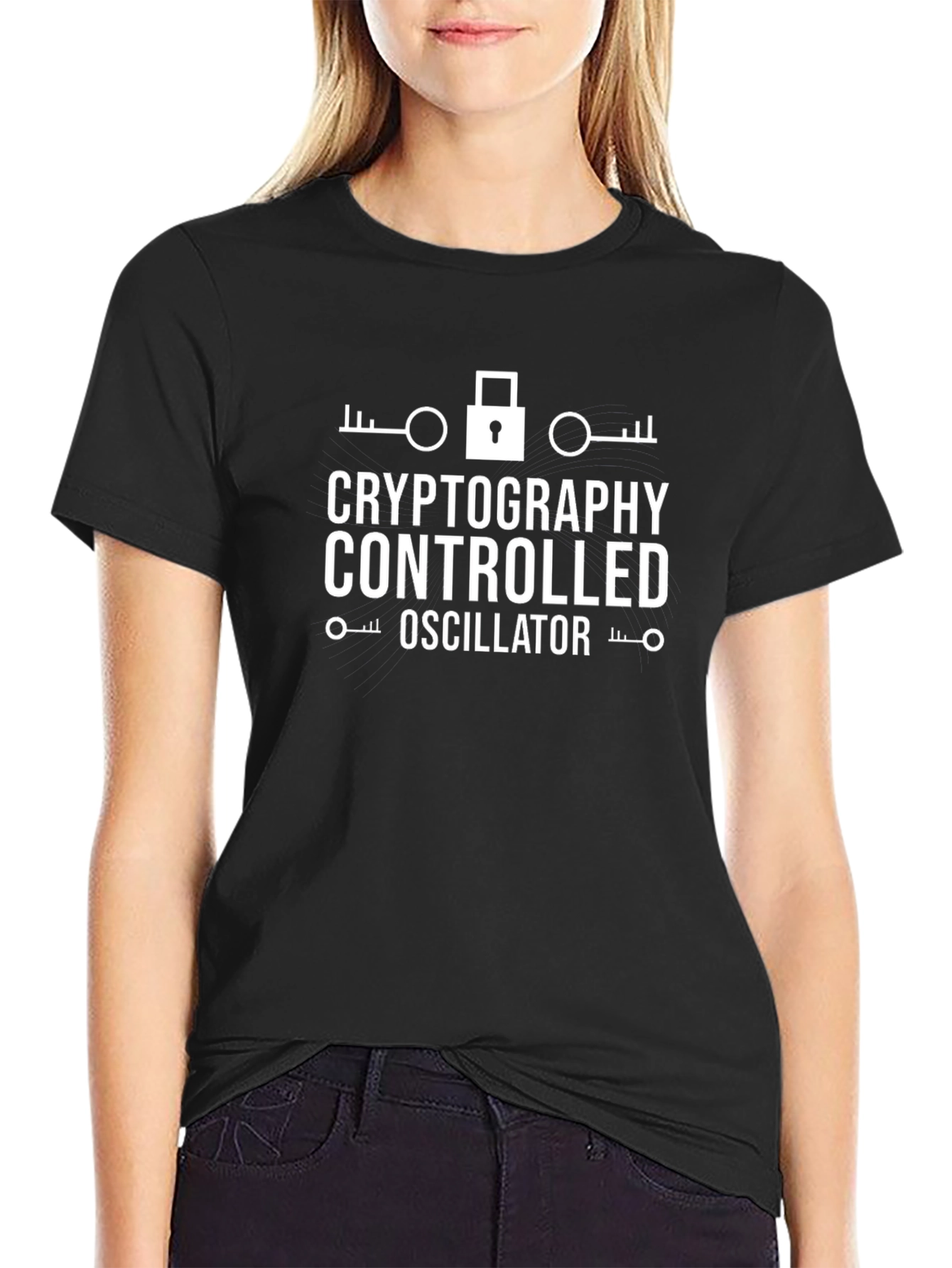 Black Cryptography Controlled Oscillator T-Shirt view 2