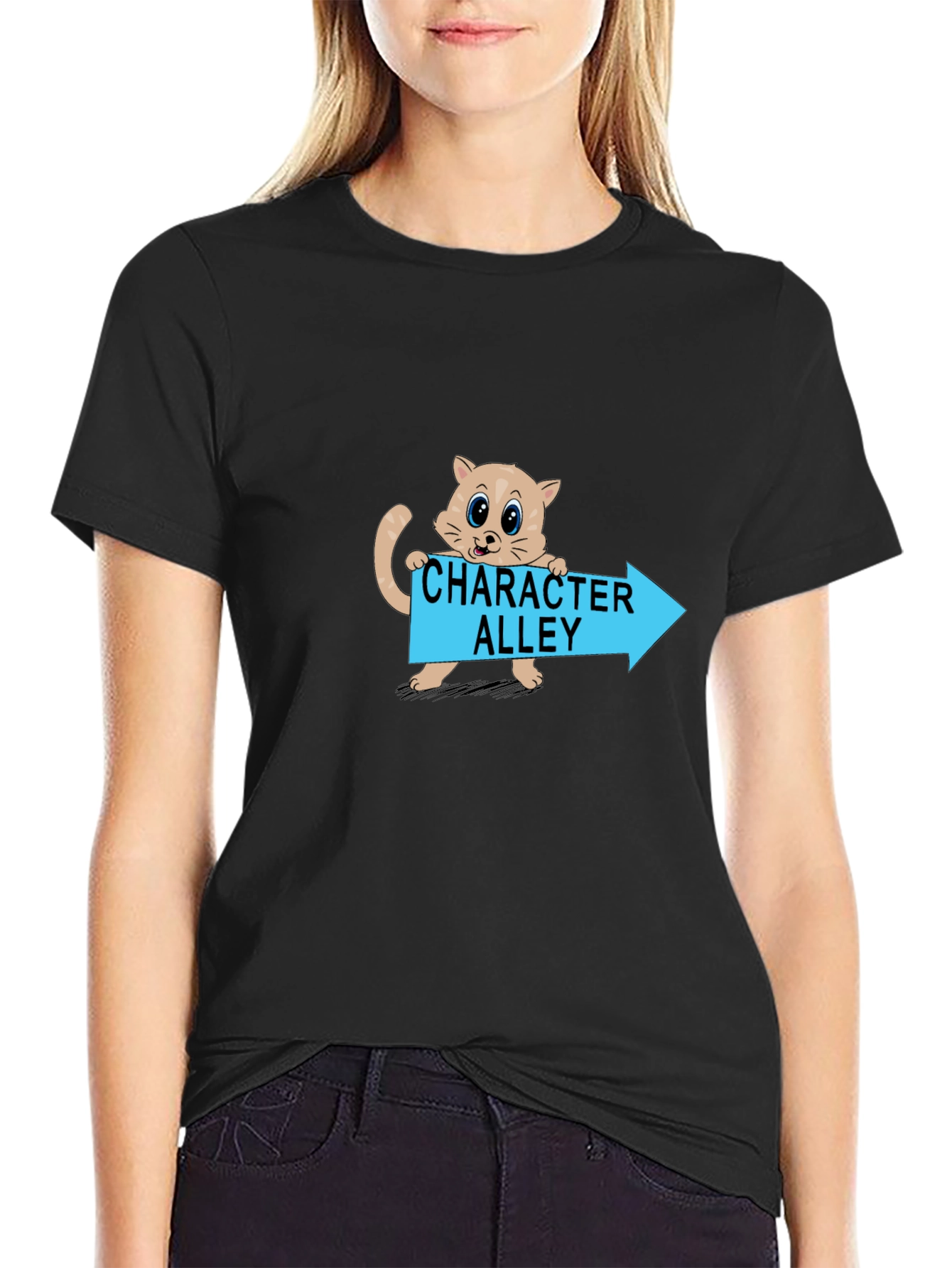Black Character Alley Cat T-Shirt - Funny Cartoon Tee view 2