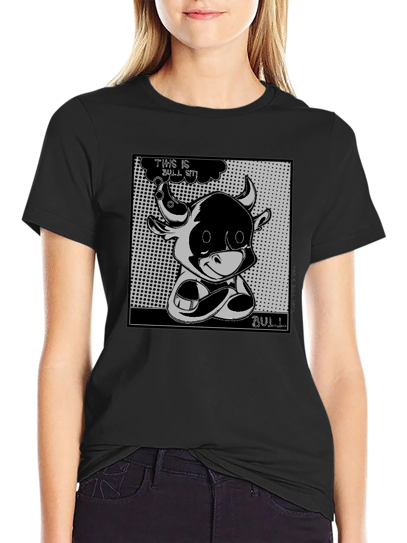 Black Cartoon Bull Graphic Tee - This is Bull Sit! view 2