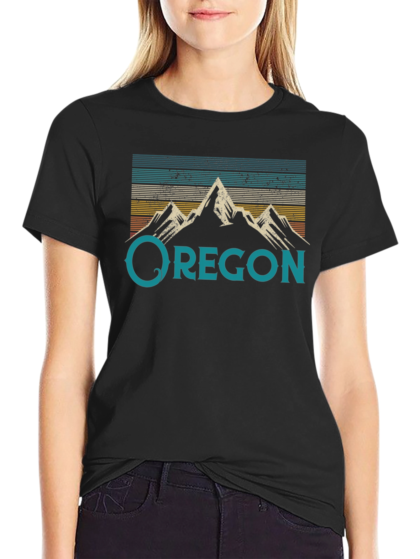 Black Oregon Mountain Graphic Tee - Retro Style view 2