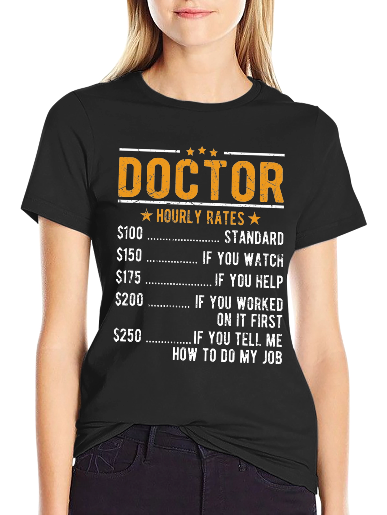 Black Doctor Hourly Rates Funny T-Shirt view 2