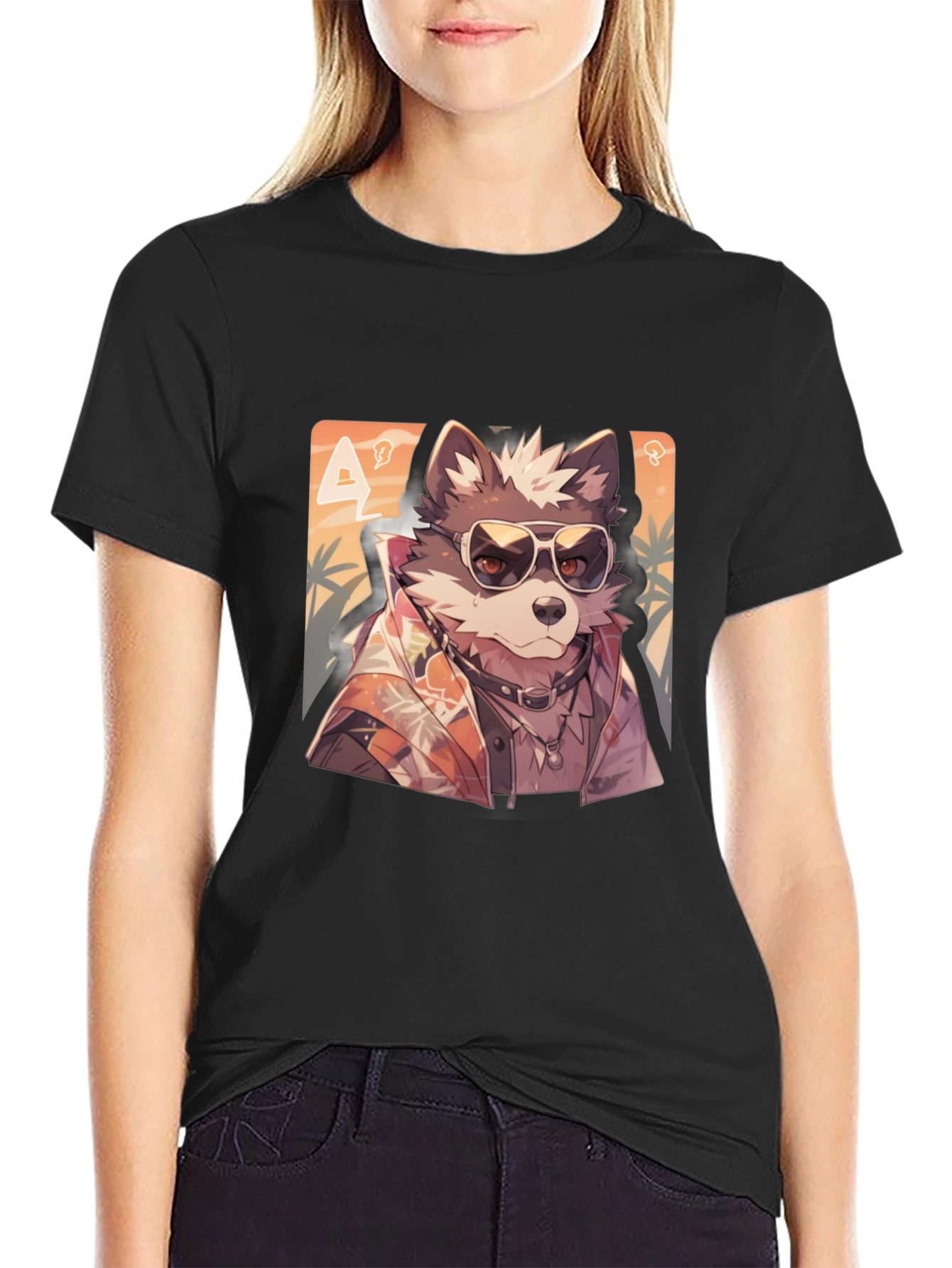 Black Cool Wolf Graphic Tee - Black T-Shirt view 2