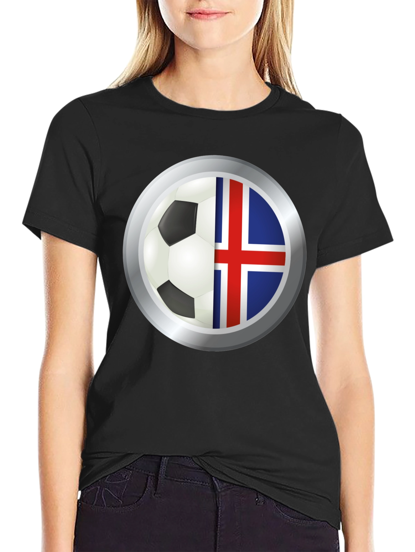 Black Iceland Flag Soccer Ball Graphic T-Shirt view 2
