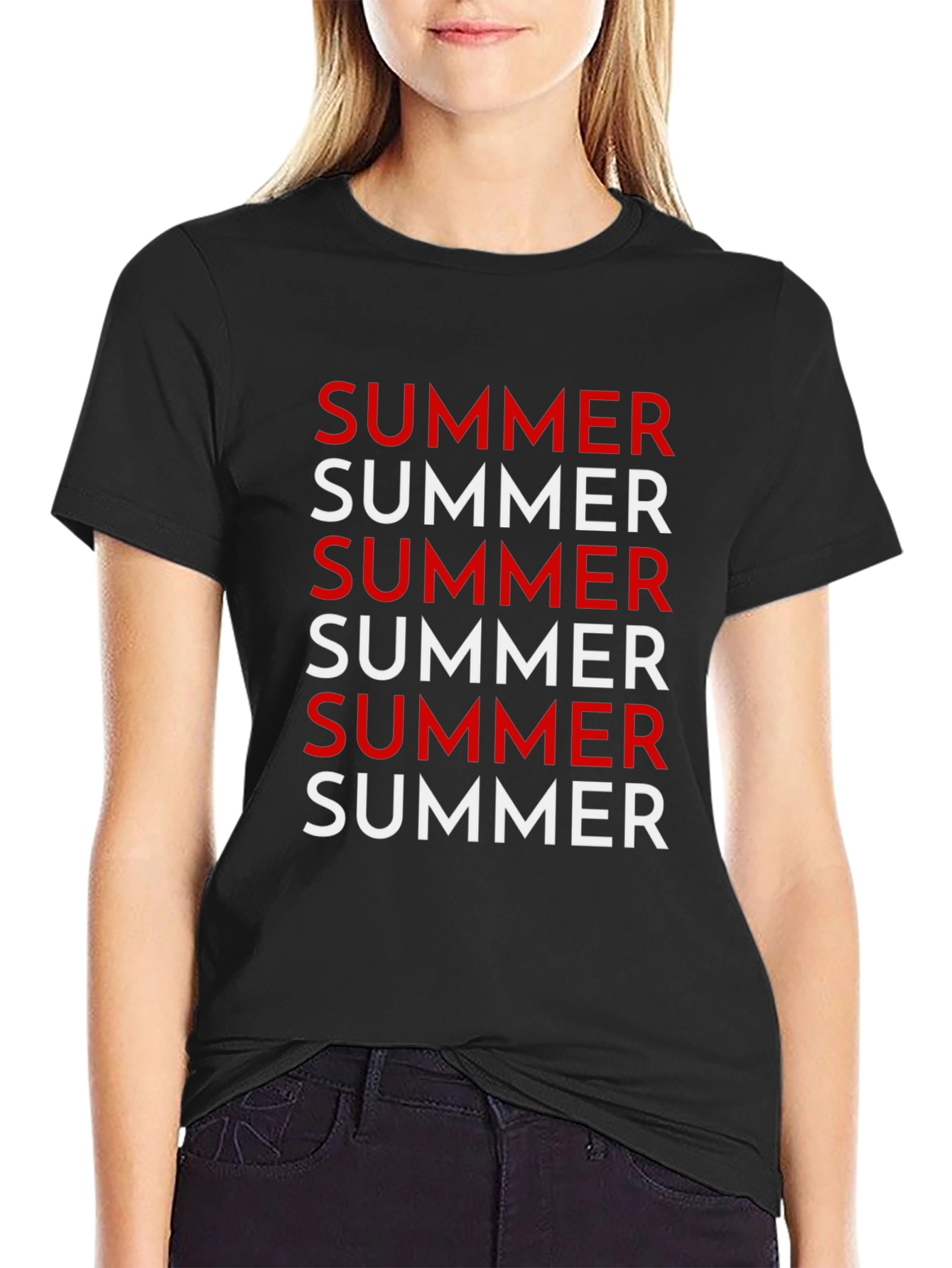 Black Summer Print Crew Neck T-Shirt - Stylish Casual Wear view 2