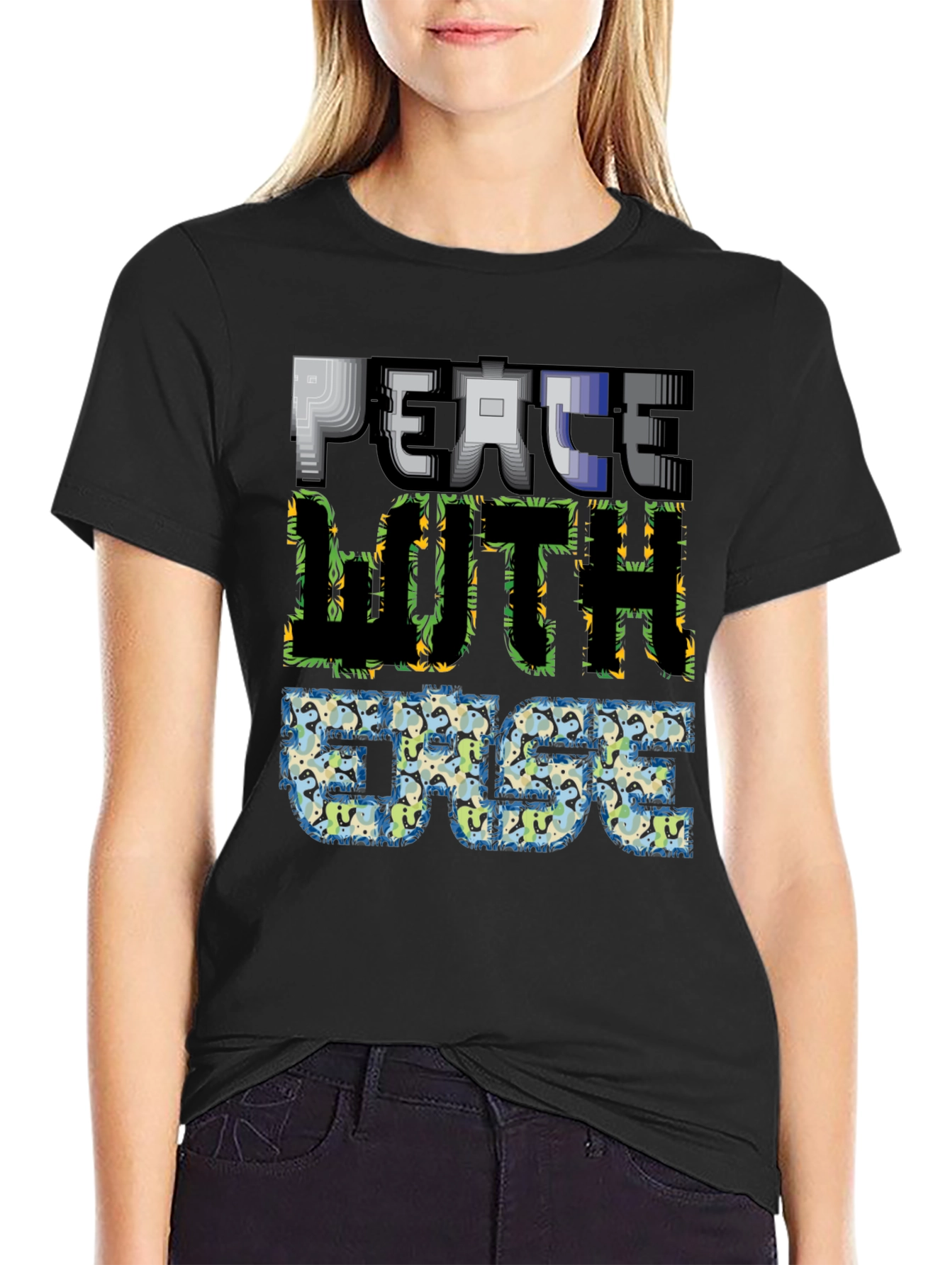 Black Peace With Ease Graphic Print Black T-Shirt view 2