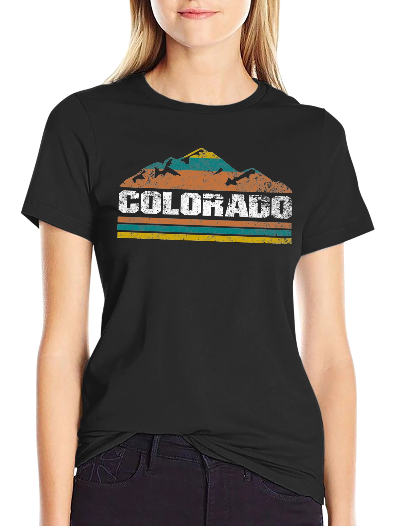 Black Colorado Mountain Retro Graphic T-Shirt view 2