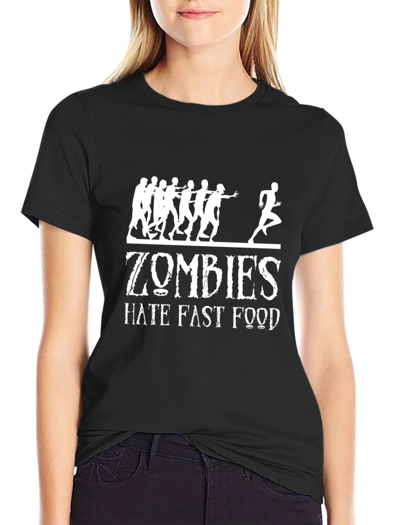 Black Zombies Hate Fast Food Graphic T-Shirt view 2