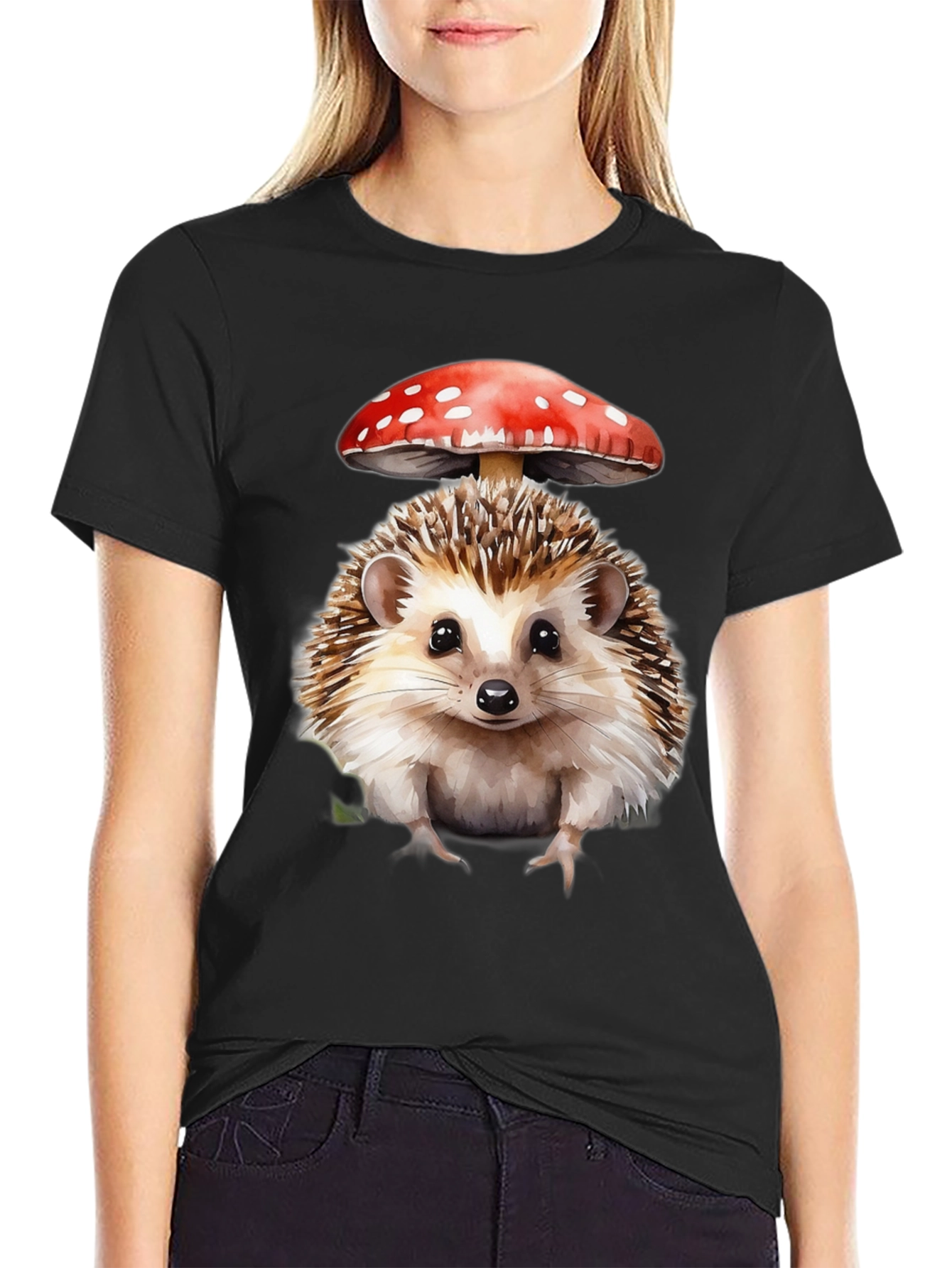 Black Hedgehog Mushroom Graphic Tee - Nature Lover's Shirt view 2