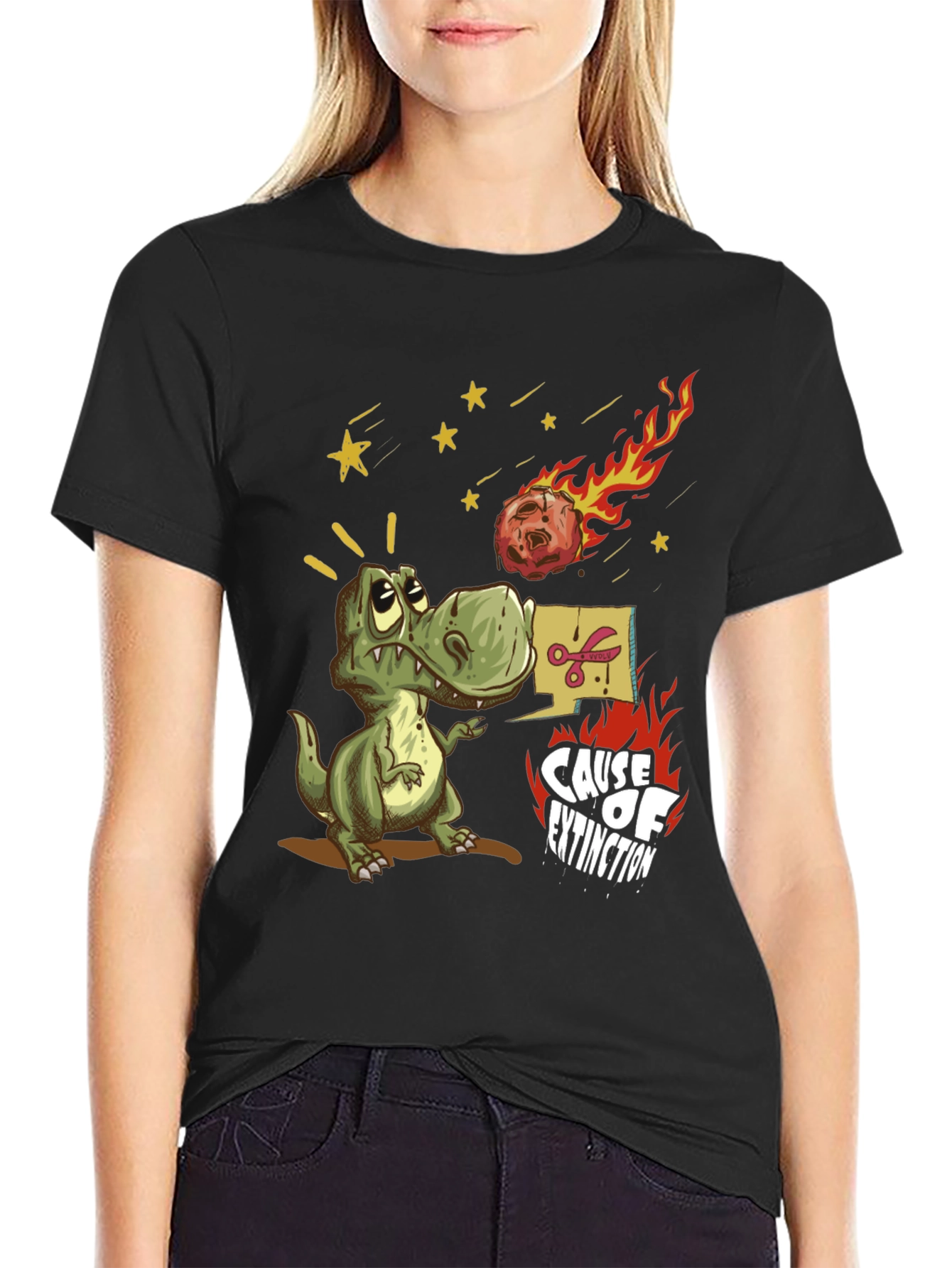 Black Dinosaur Extinction Graphic T-Shirt view 2