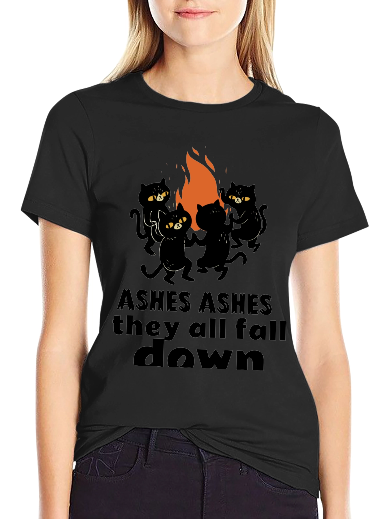 Black Ashes Fall Down Cats Around Fire T-Shirt view 2